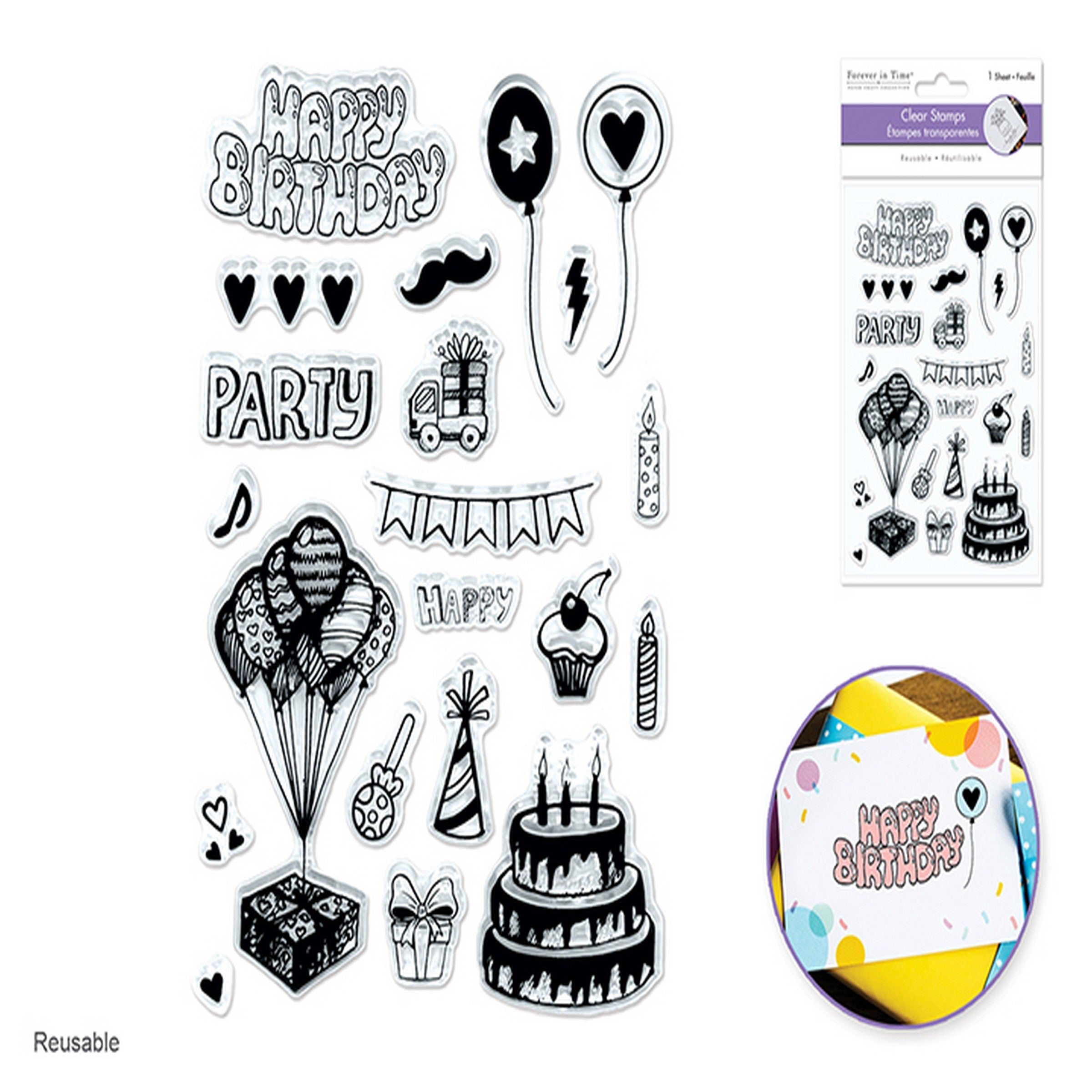 Forever in Time Clear Reusable Stamps - Happy Birthday 4.3x6.3in