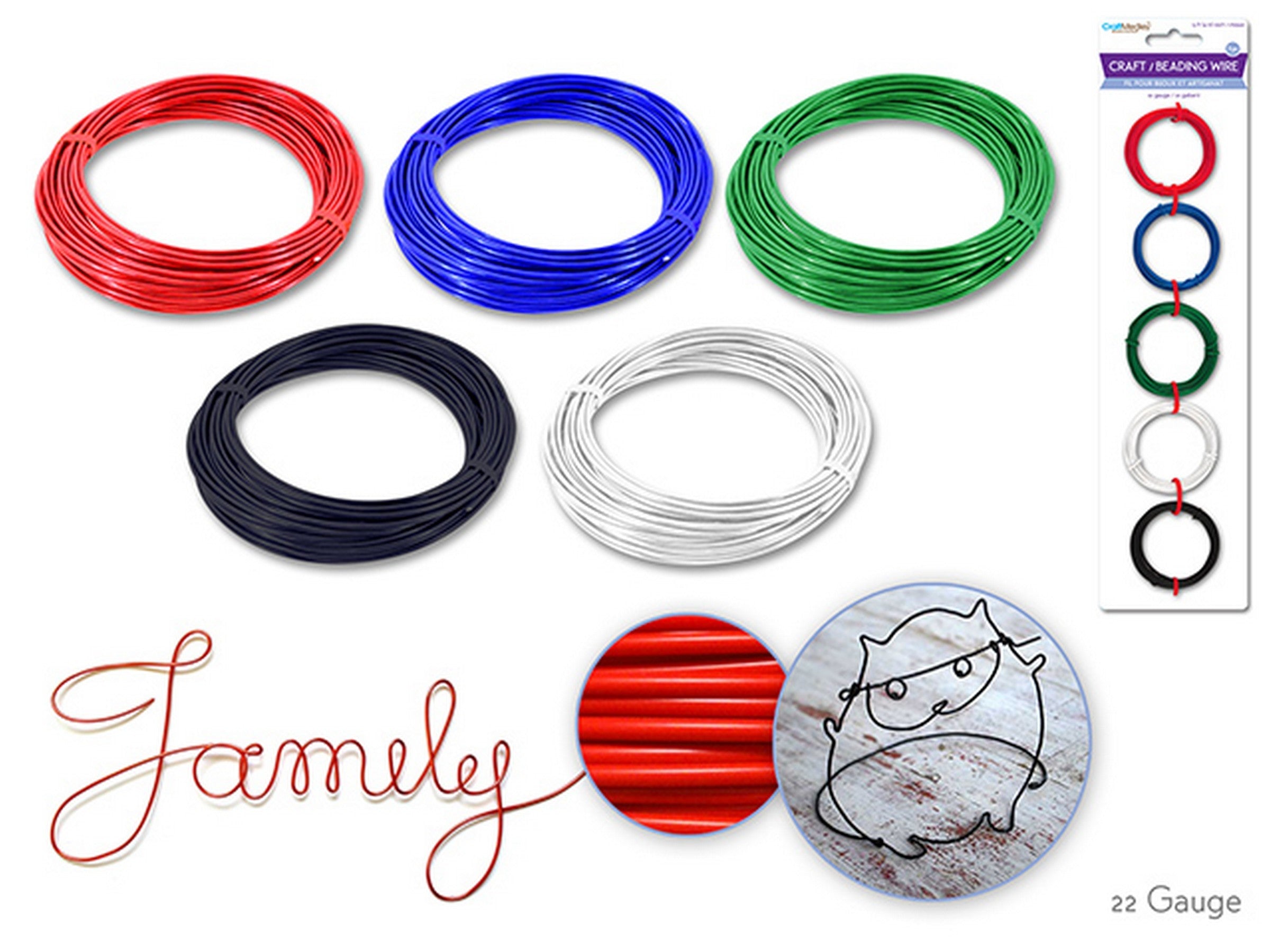 Beading and Jewelry 5 Craft Wires 22 Gauge Primary Colors 156in each