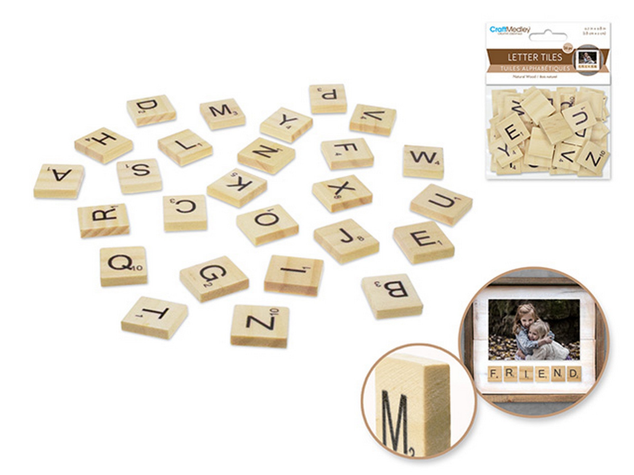 Craft Medley 26 Letter Tiles Naturel Wood 0.7x0.8in