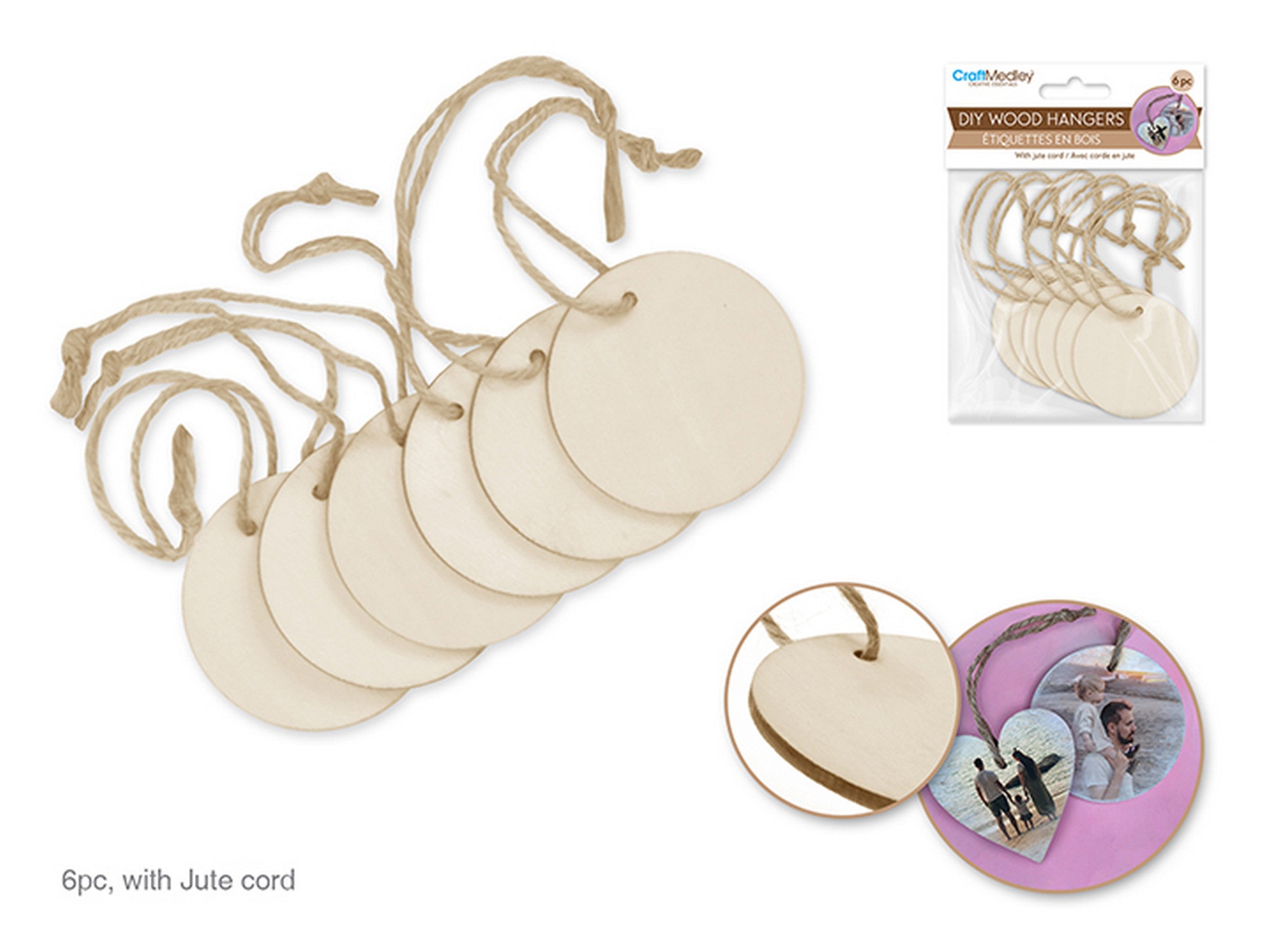 Craft Medley 6 Round Wood Ornaments with Tags 2.3in
