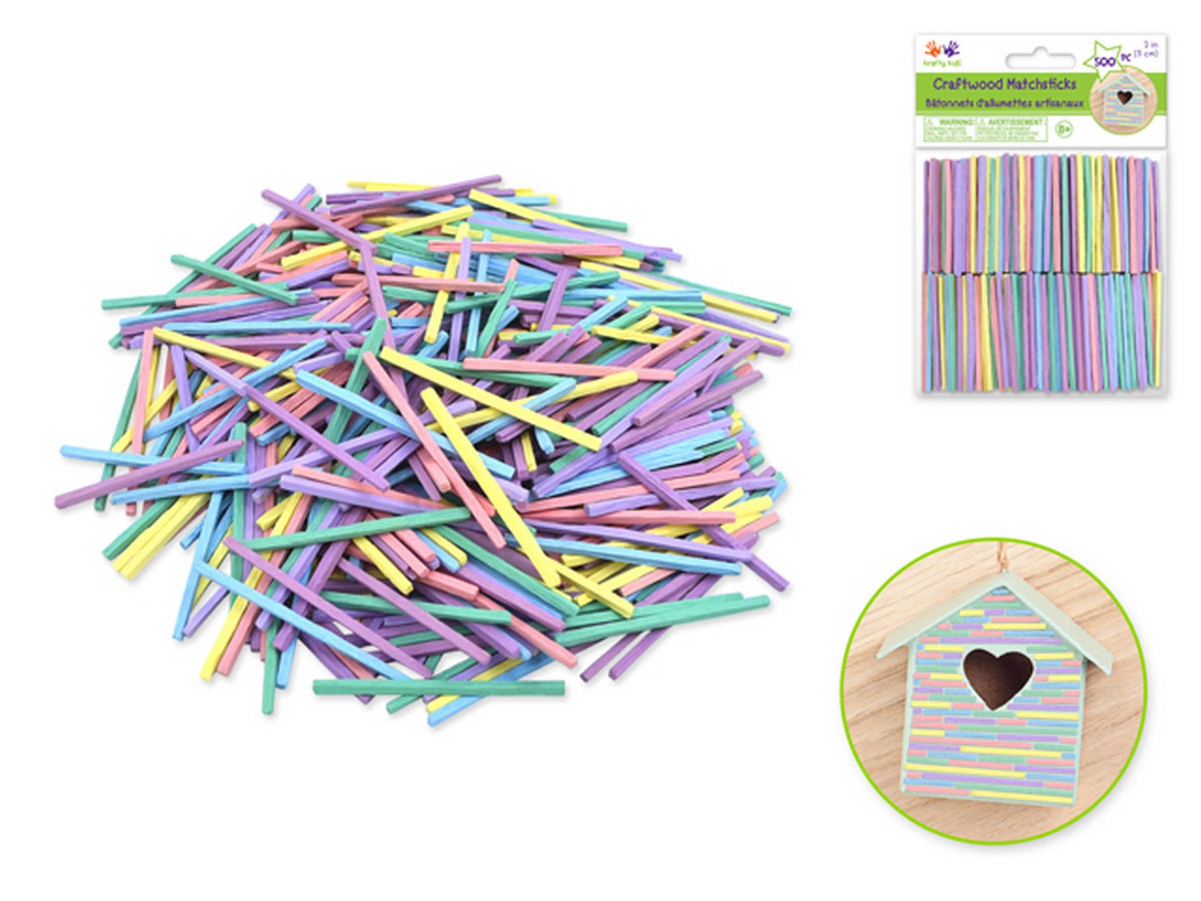 Krafty Kids 500 Match Sticks - Pastel Blend 2in