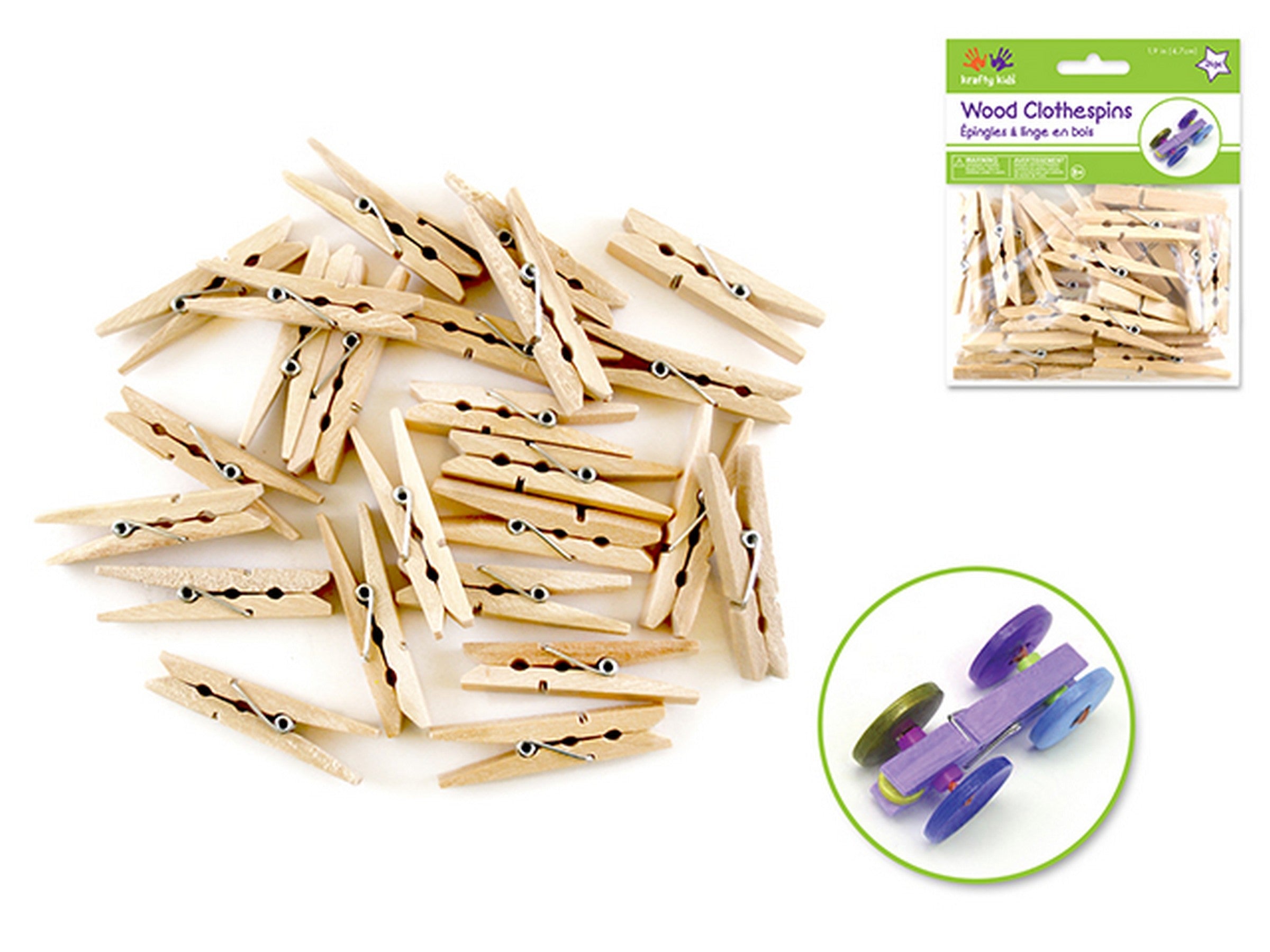 Krafty Kids 24 Wooden Clothespins Unpainted 1.9in