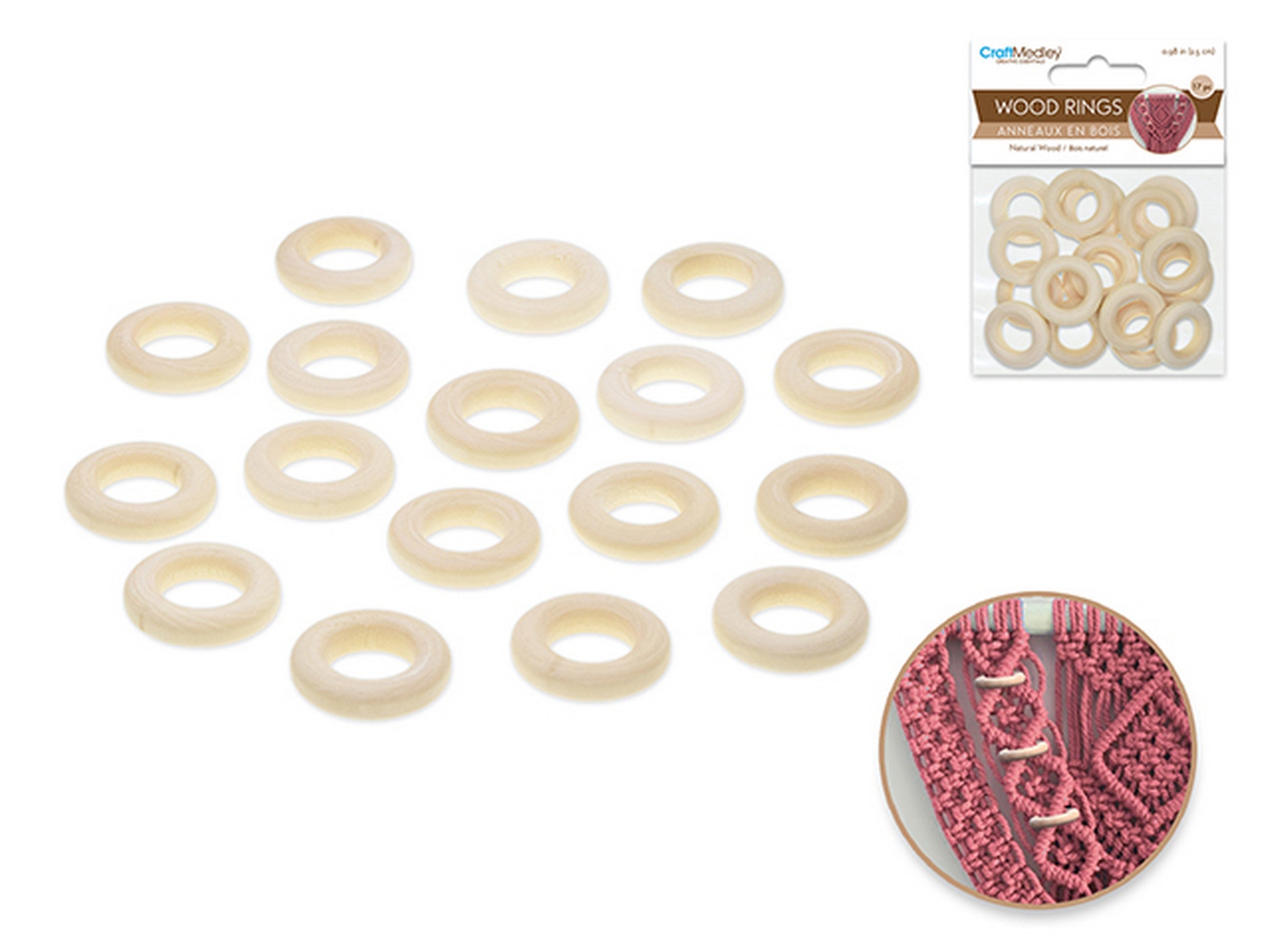 Craft Medley 17 Wooden Rings Unpainted 0.98in