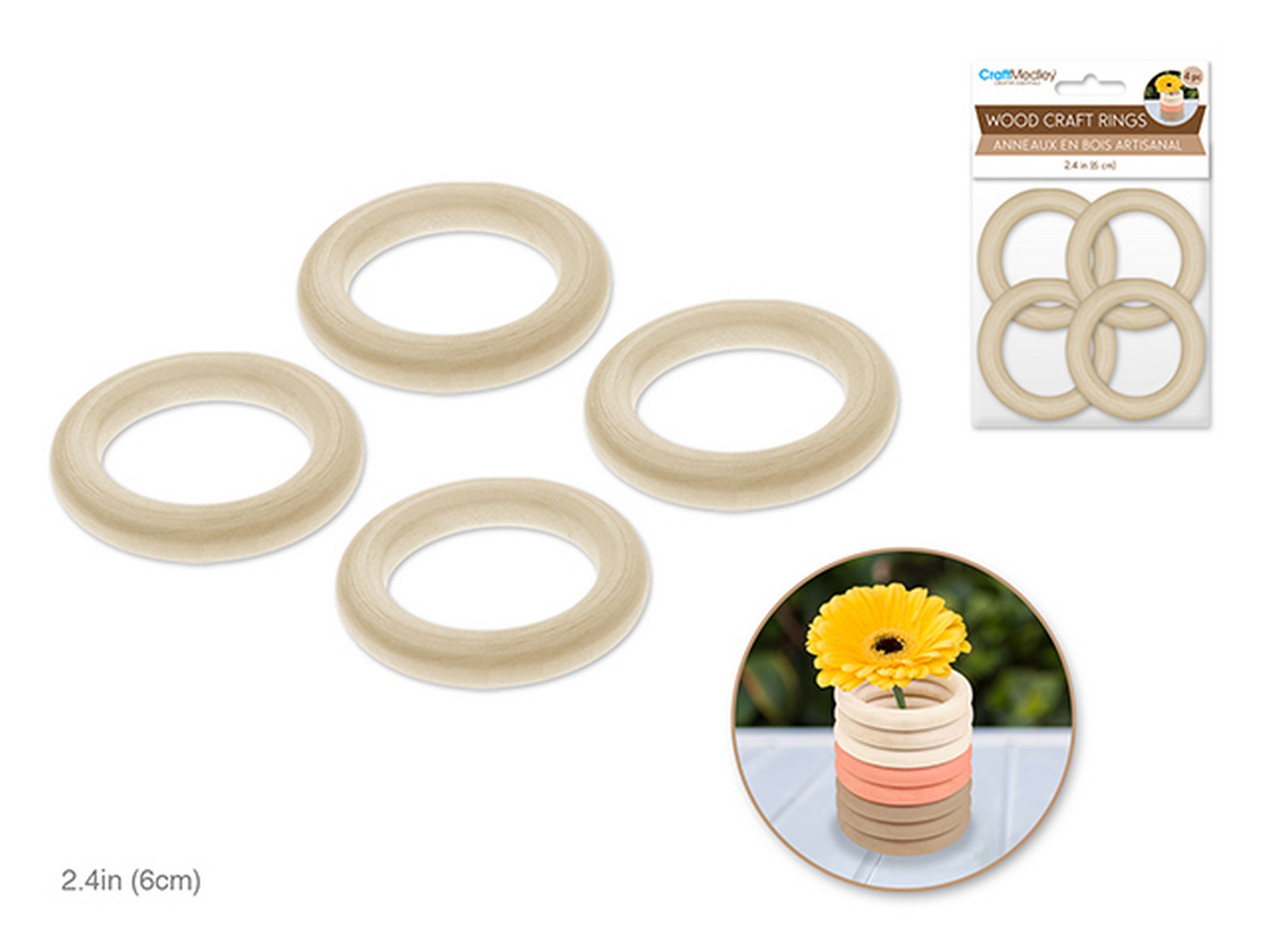 Craft Medley 4 Wooden Craft Rings Unpainted 2.4in