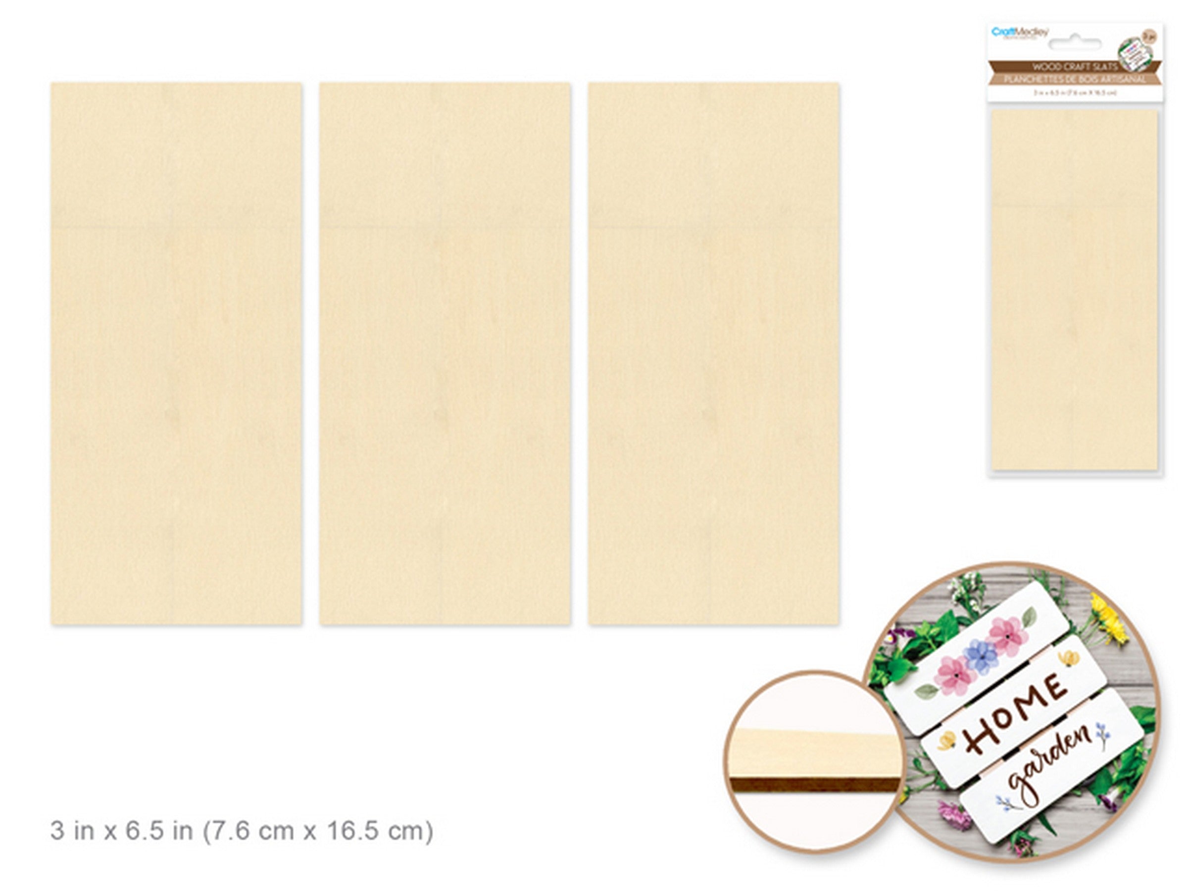 Craft Medley 3 Wooden Craft Slats Unpainted 3x6.5in
