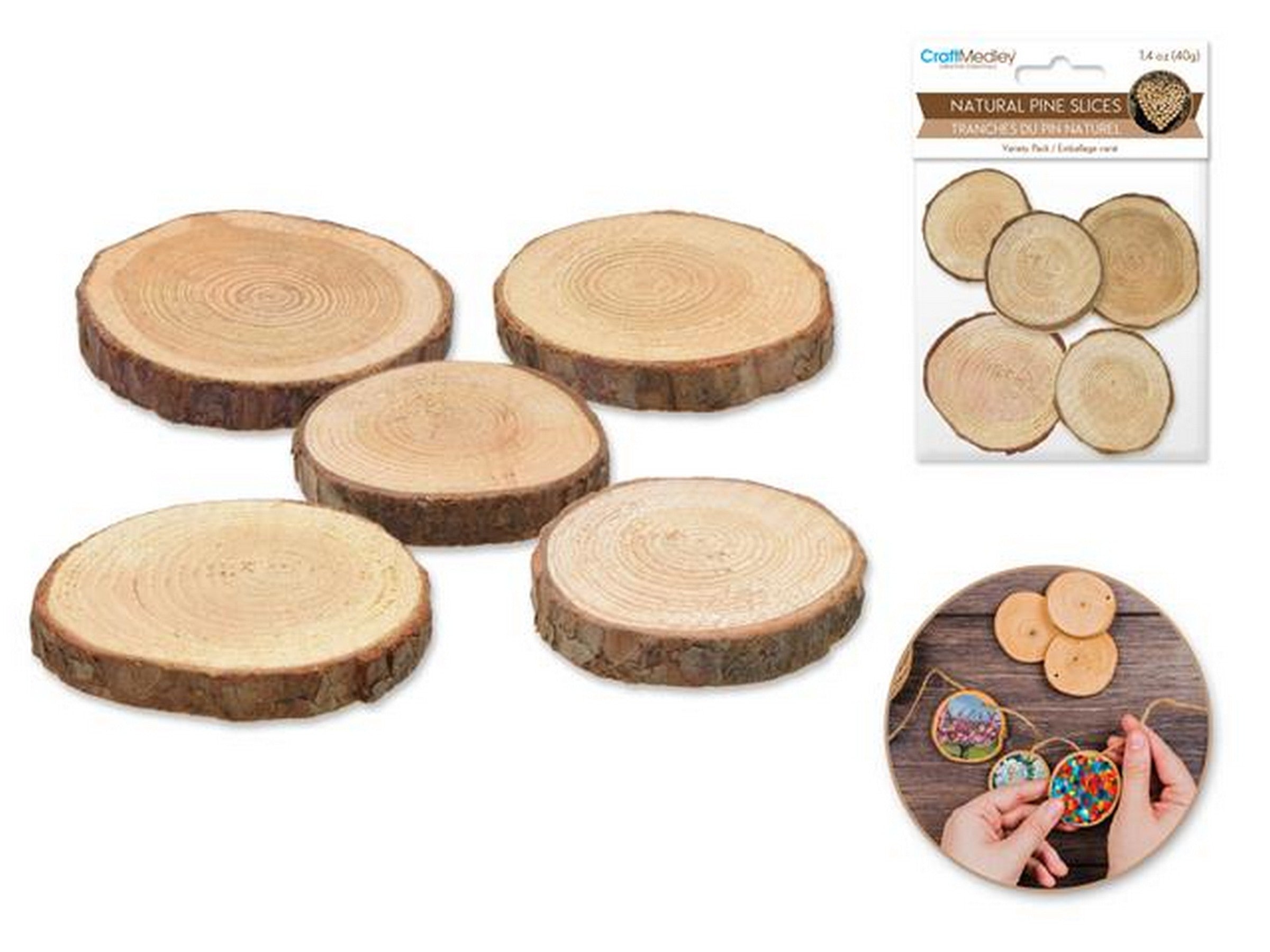 Craft Medley 5 Natural Pine Slices Unpainted 1.75in Approx.