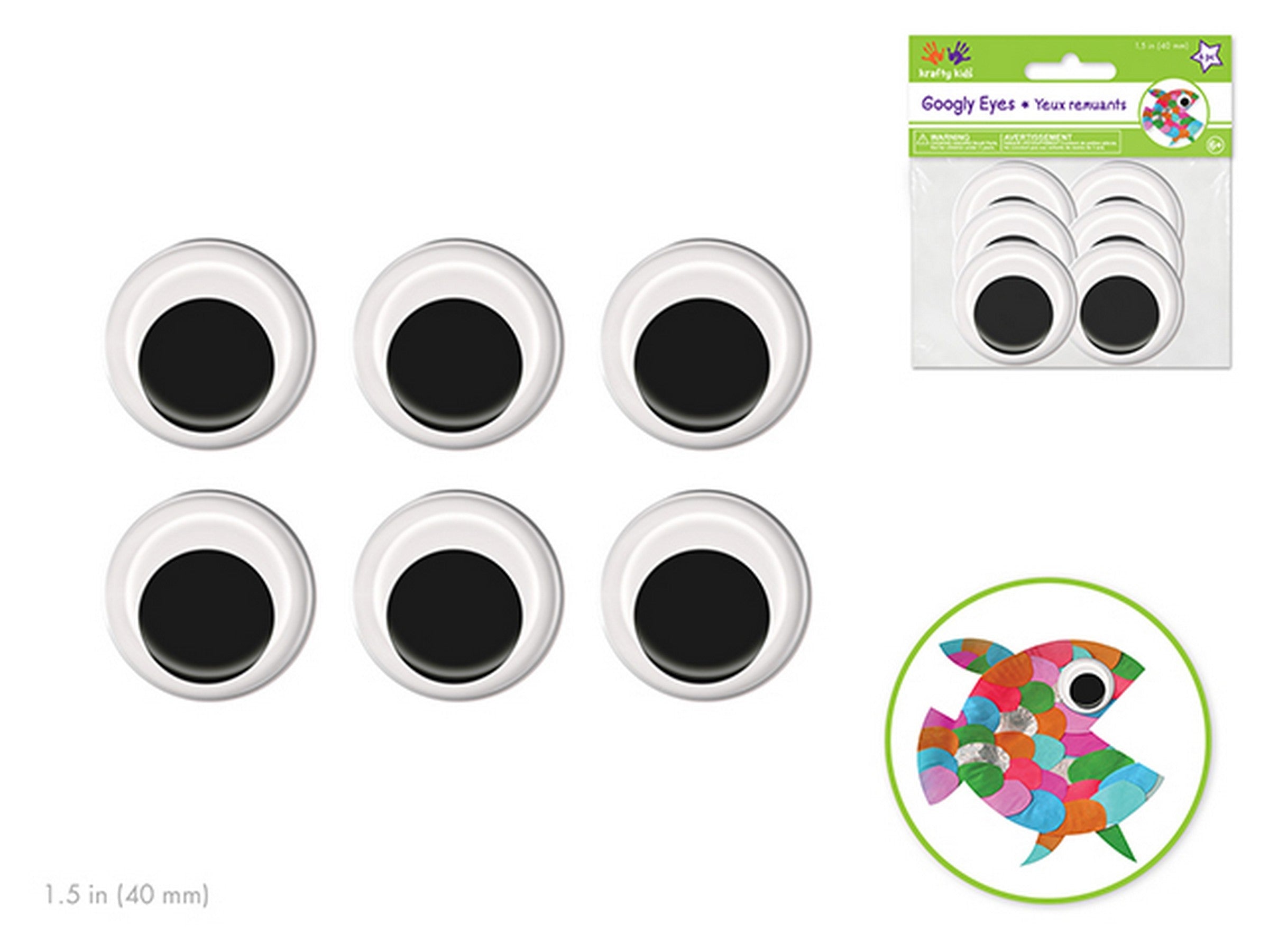 Krafty Kids 6 Black Googly Eyes 1.5in