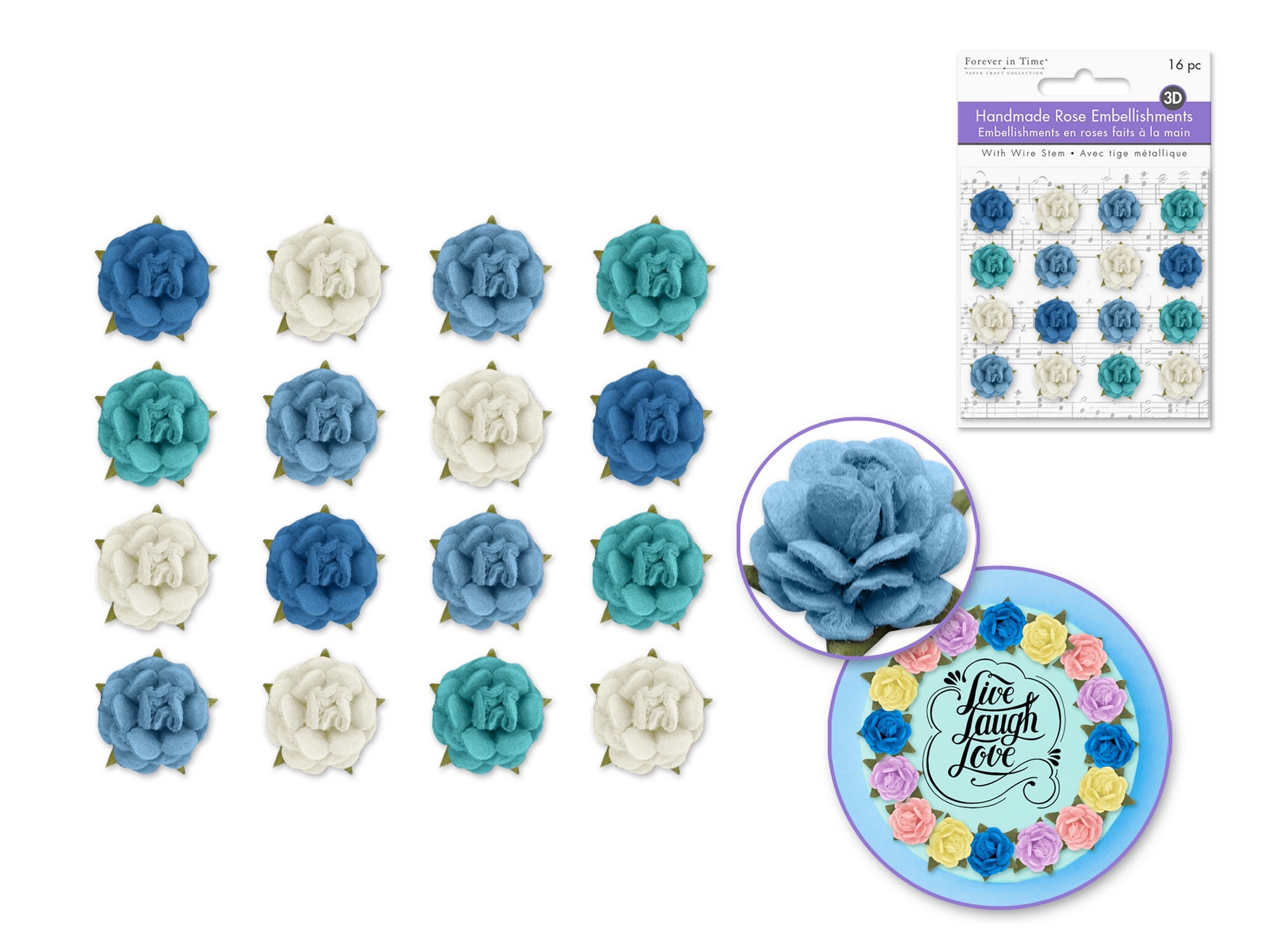 Forever in Time 16 3D Handmade Micro Paper Roses with Wire Stems - Sky 0.6in