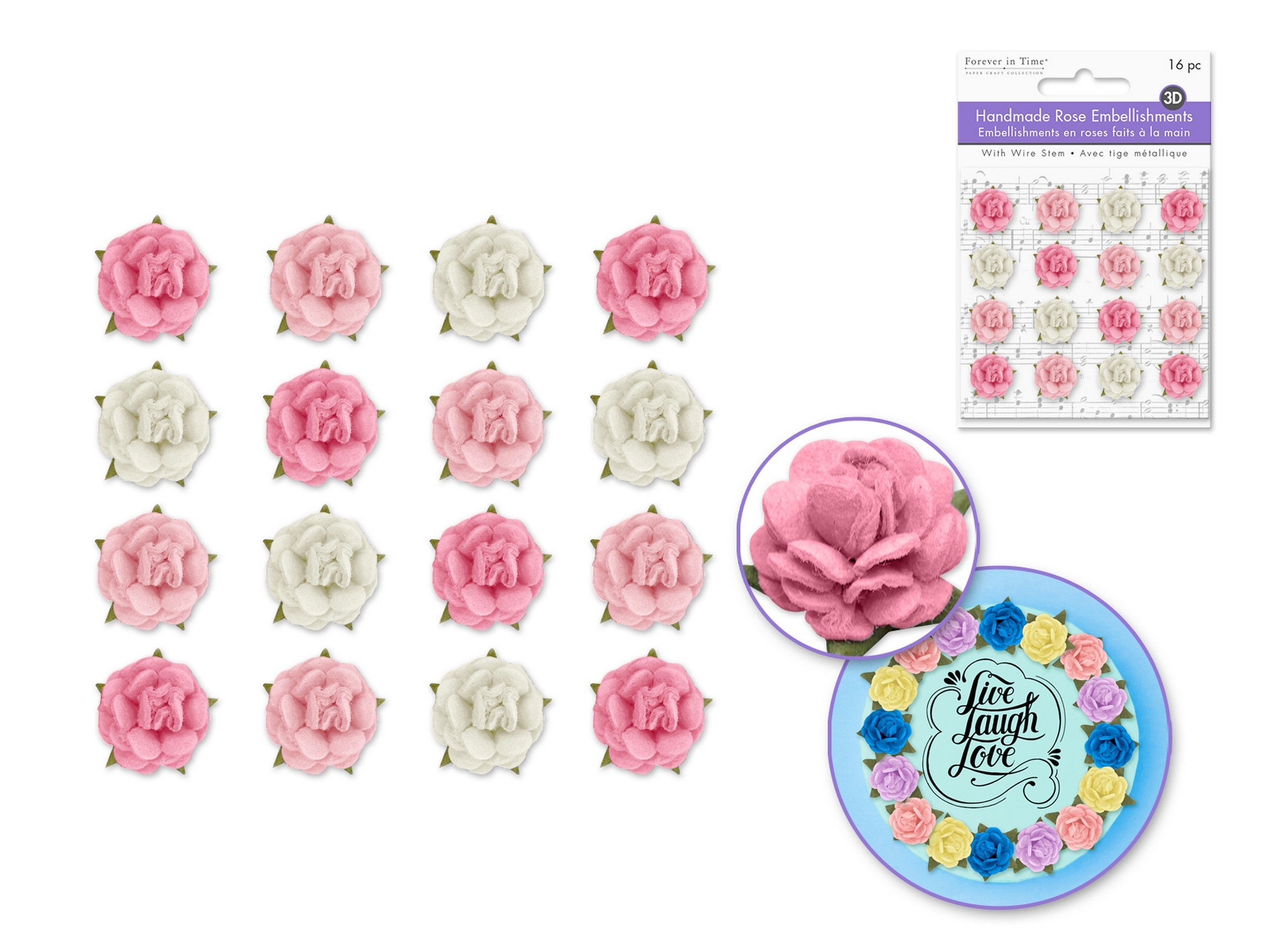 Forever in Time 16 3D Handmade Micro Paper Roses with Wire Stems - Pretty 0.6in