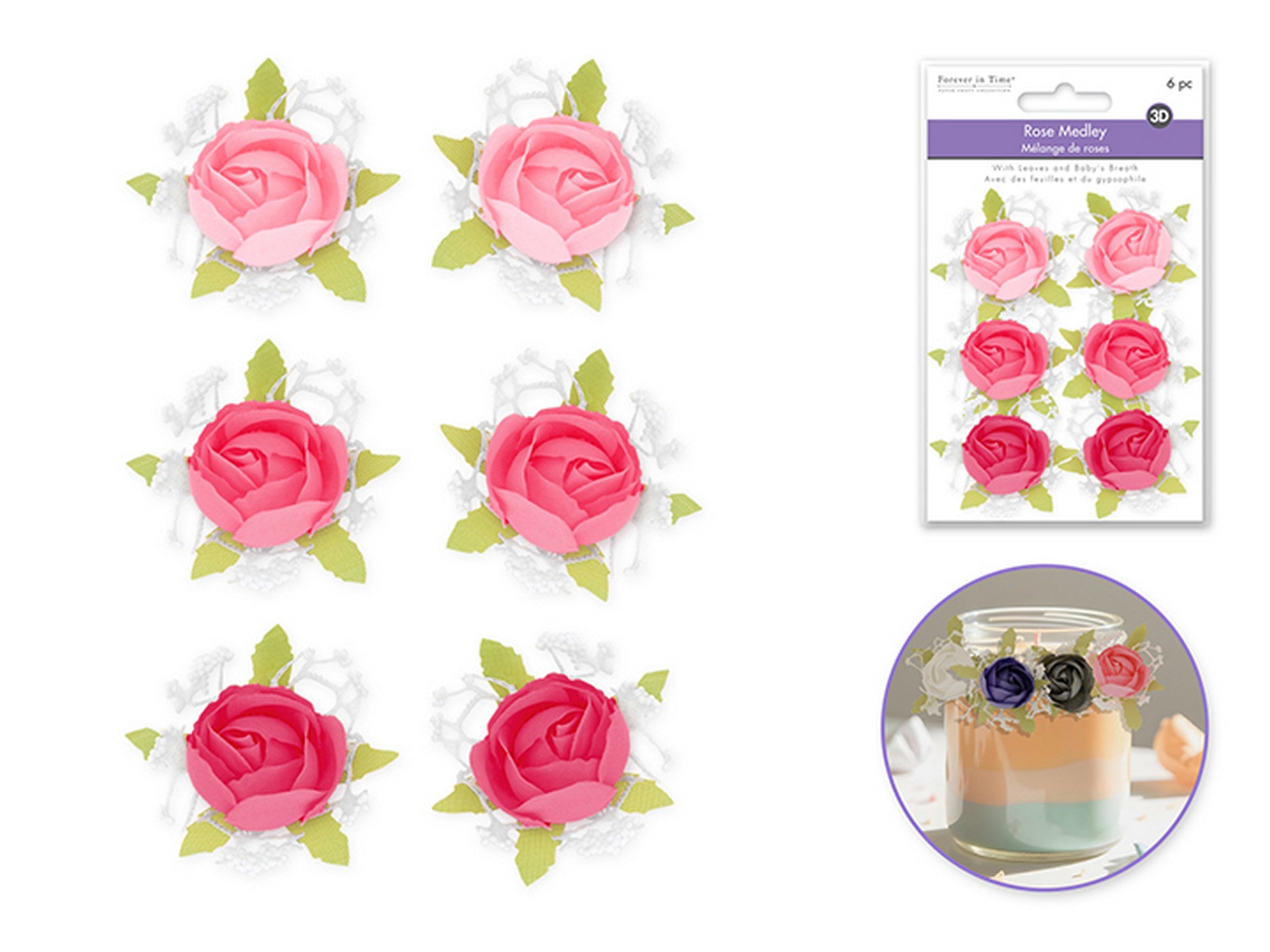 Forever in Time 6 Handmade Roses with Leaves and Baby's Breath - Blush 1.2in
