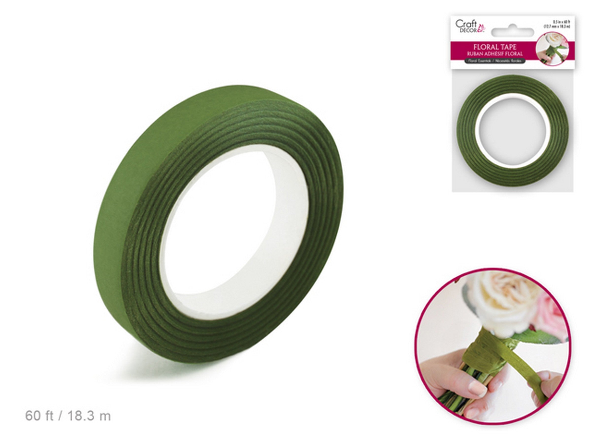 Craft Décor Moss Green Floral Adhesive Tape 0.5x720in