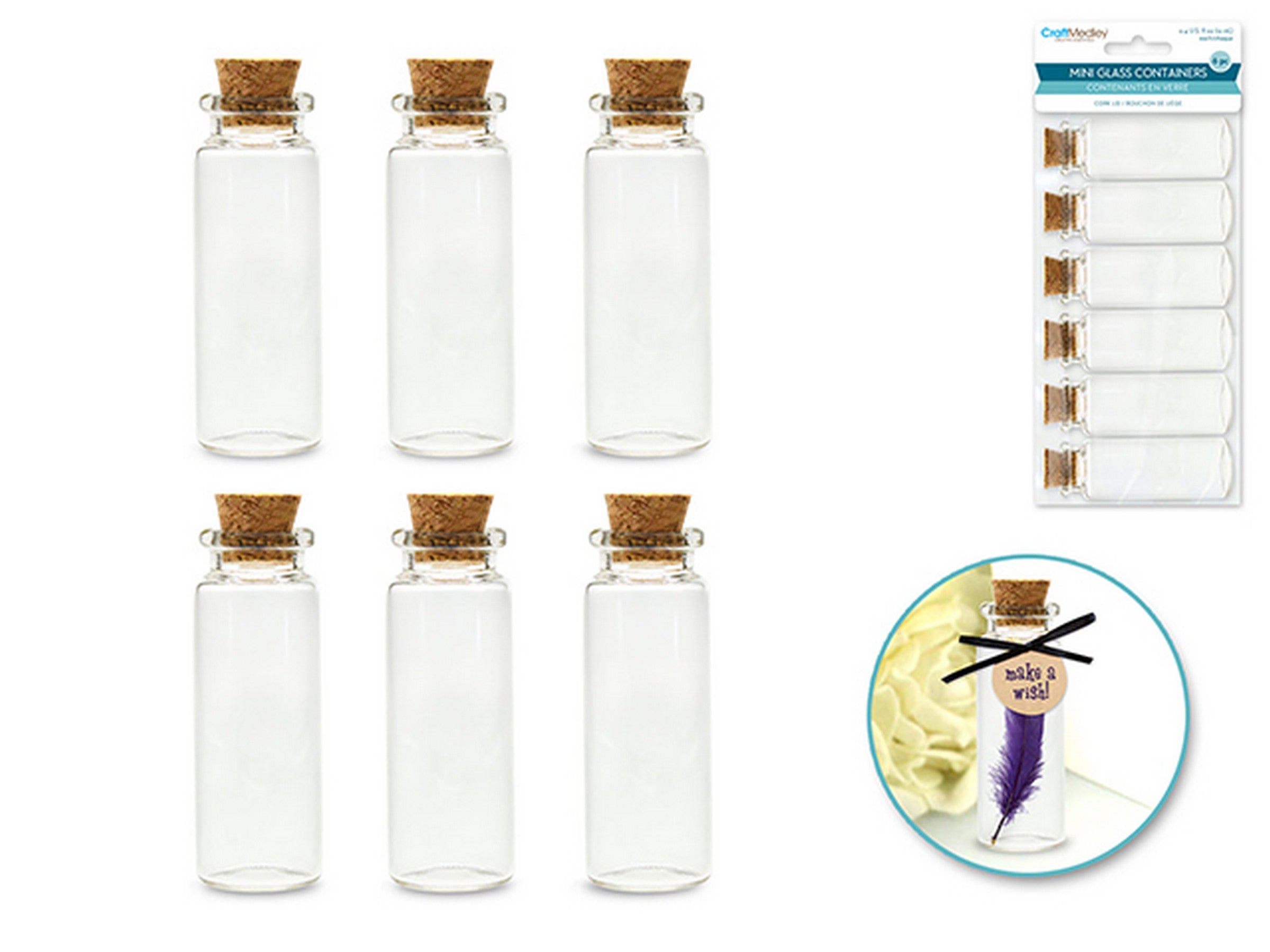 Craft Medley 6 Mini Glass Containers with Cork Lid 0.4oz each