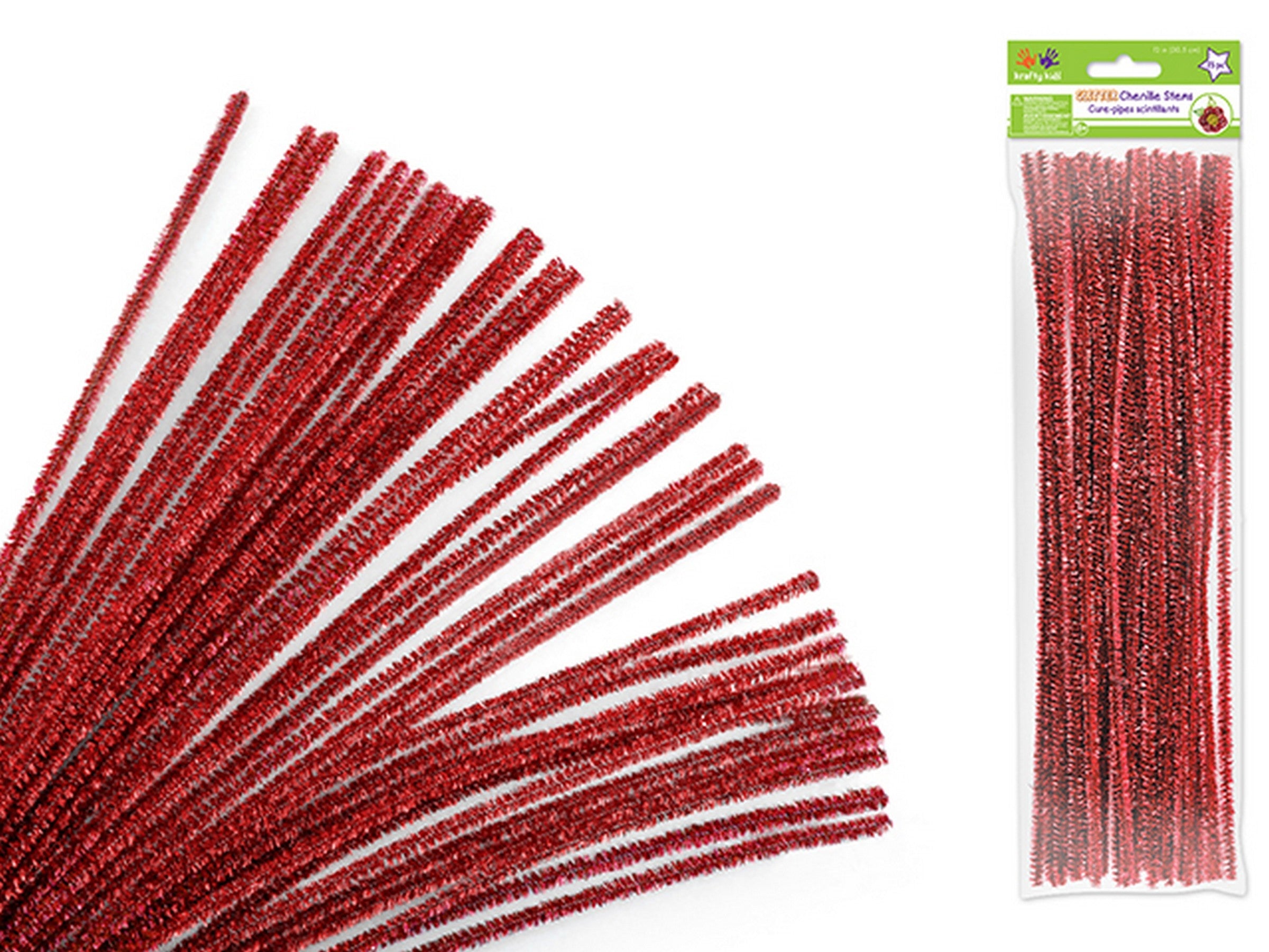 Krafty Kids 35 Glitter Pipe Cleaners Ruby Red 12in