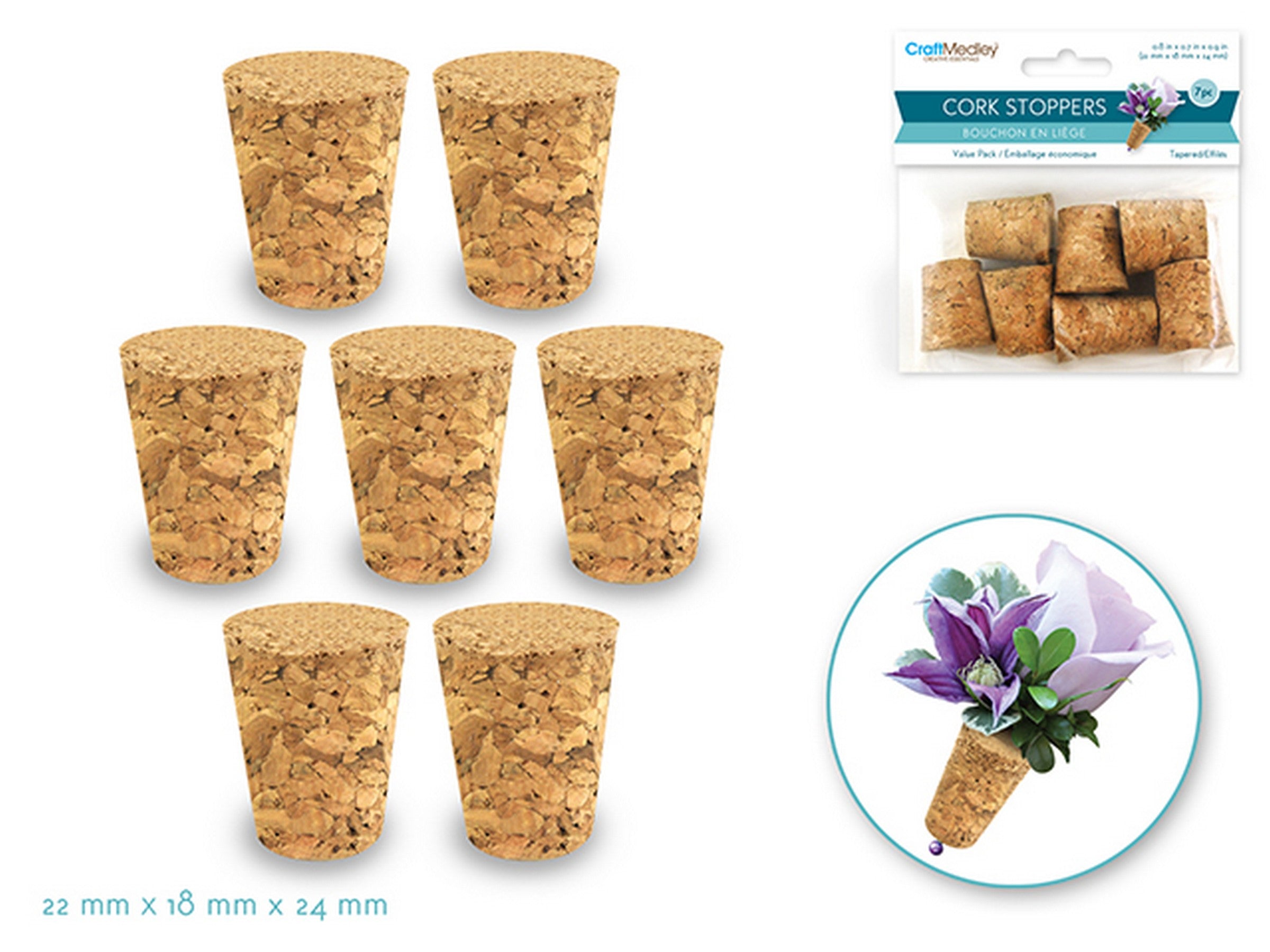 Craft Medley 7 Tapered Cork Stoppers 0.8x0.7x0.9in