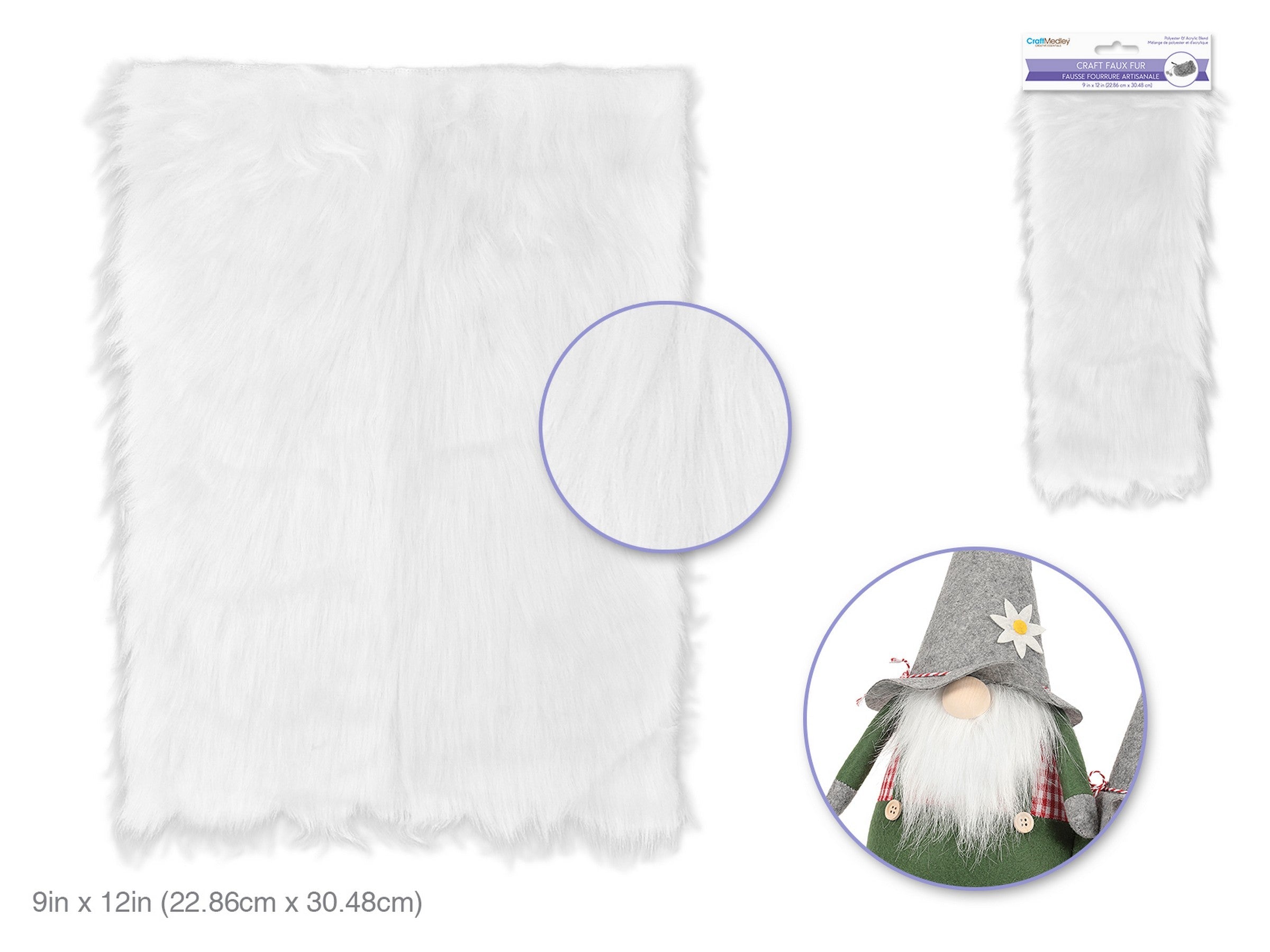 Craft Medley 1.6in Long-Hair White Faux-Fur Sheet 9x12in