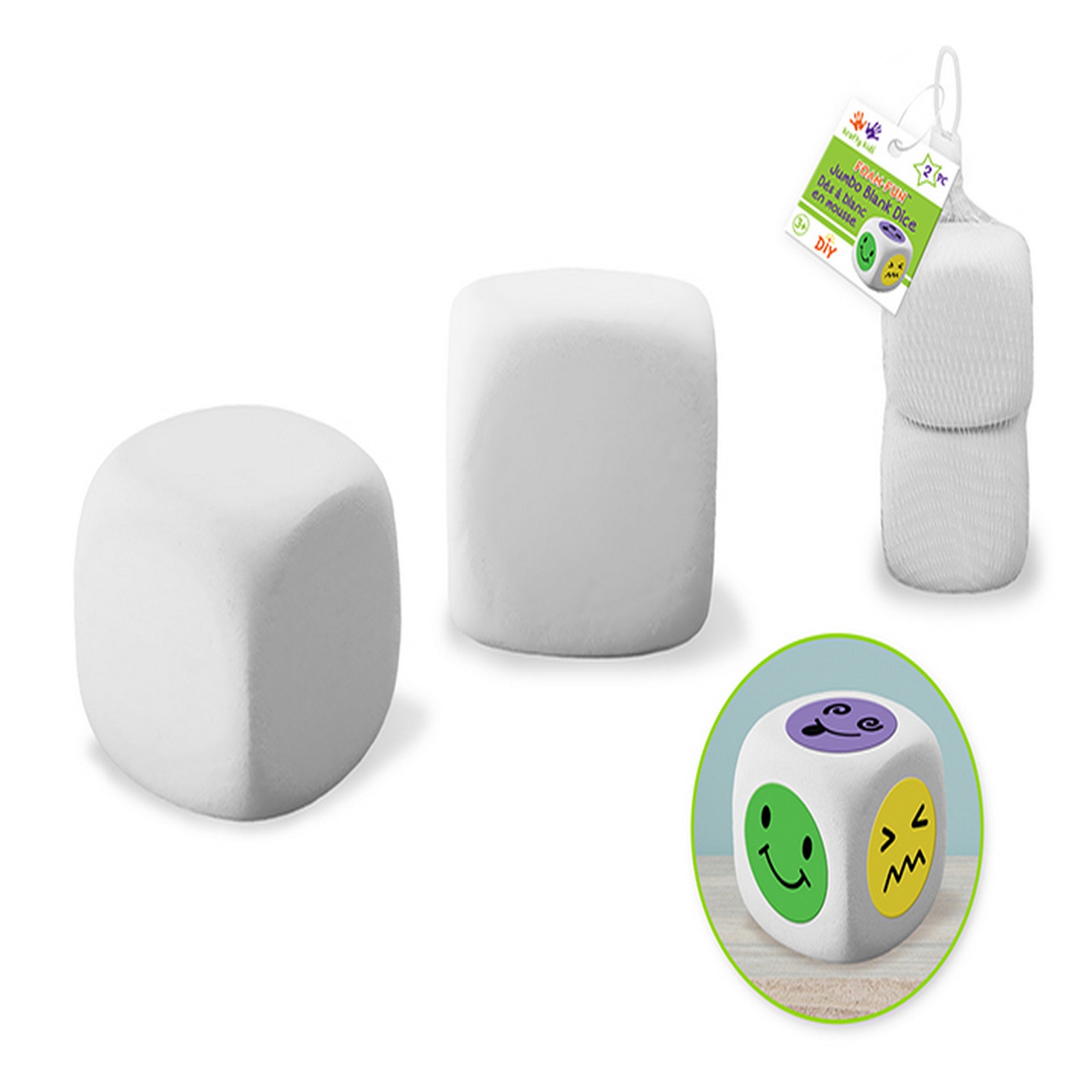 Krafty Kids 2 3D Foam Jumbo White Dice 2x2in
