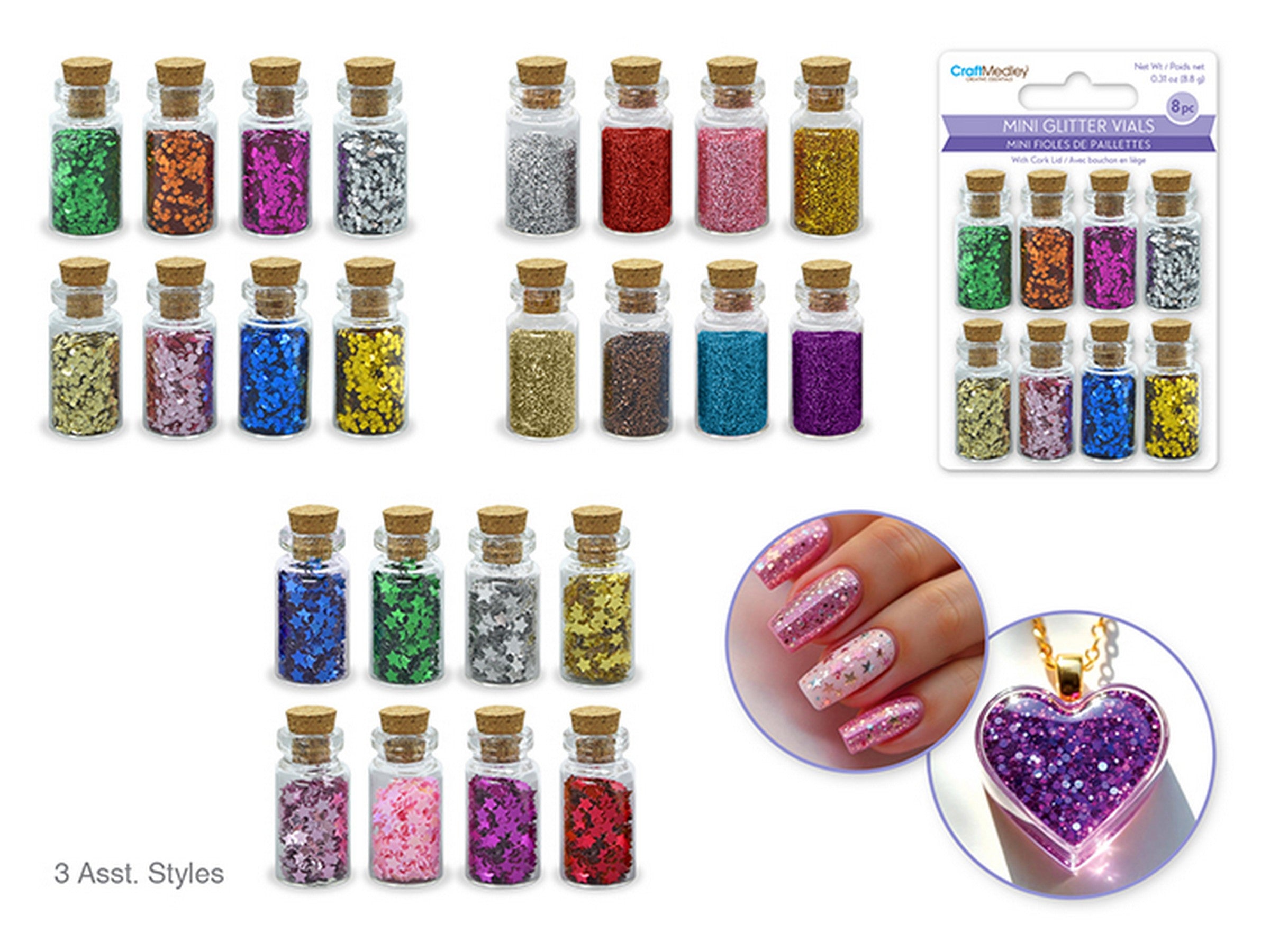 Craft Medley 8 Mini Glitter Vials with Cork Lid VRT