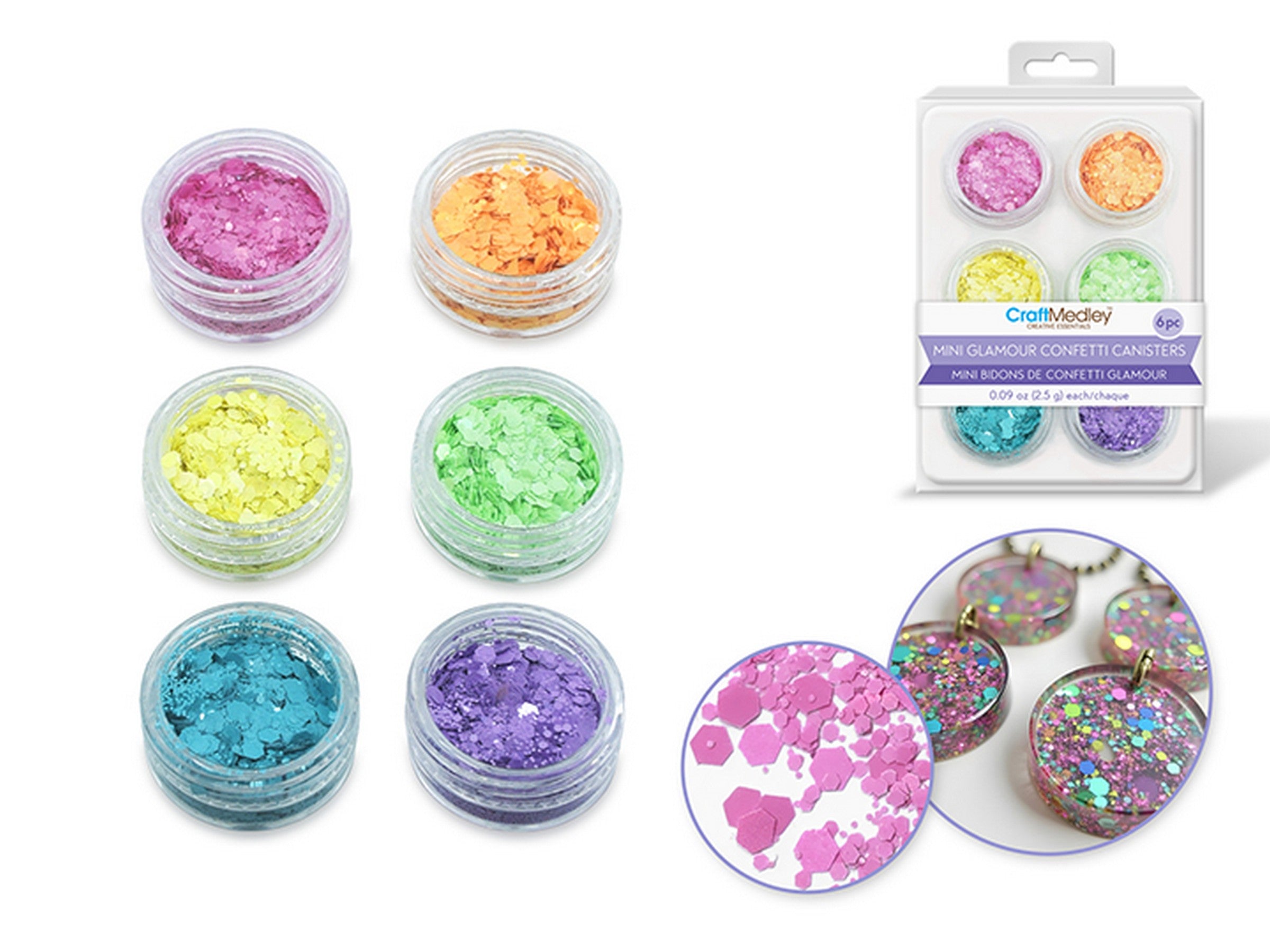 Craft Medley 6 Mini Glamour Confetti Canisters - Pastel Punch