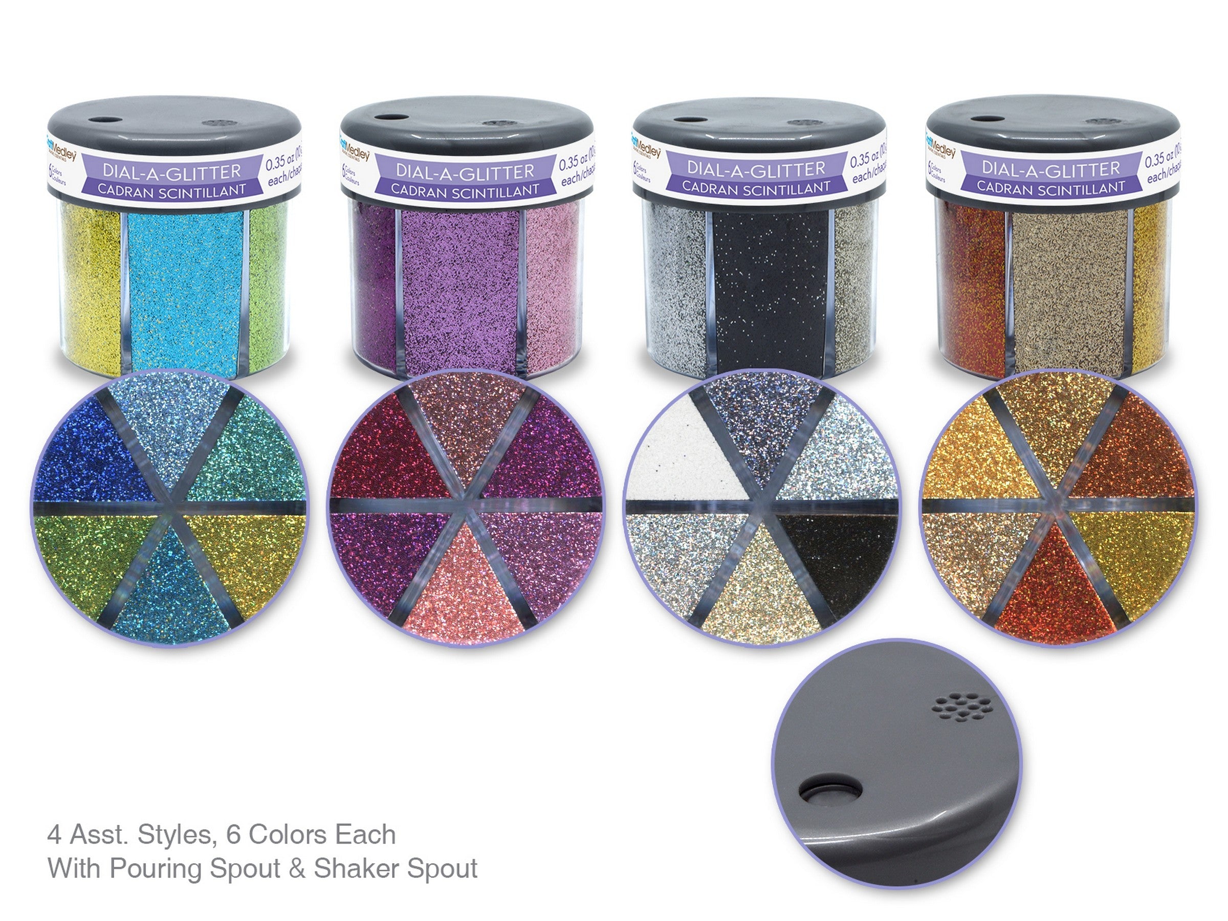 Craft Medley Dial-A-Glitter 6-Color Glitter Jar 60g VRT