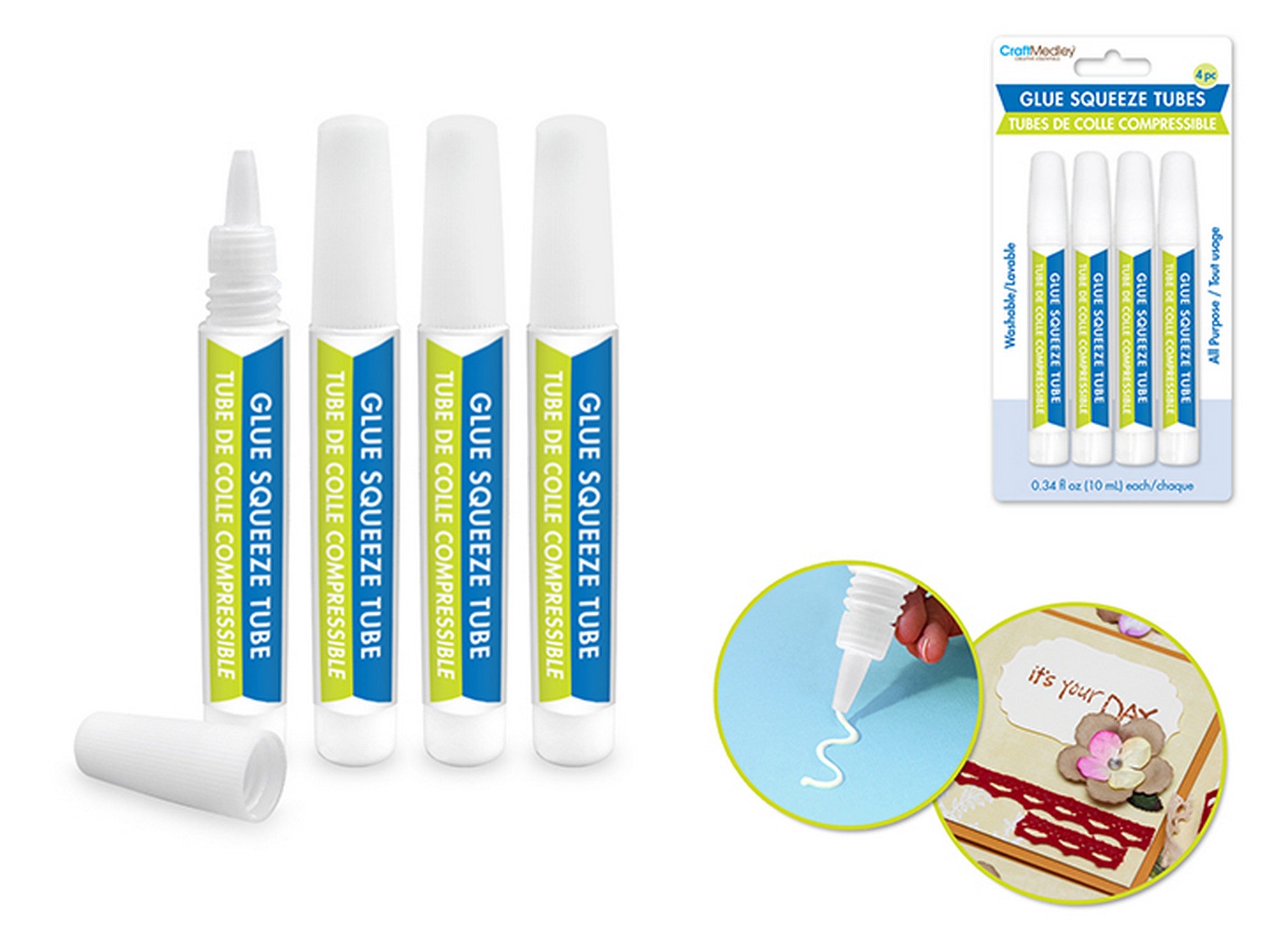Craft Medley 4 White Glue Squeeze Tubes - Non-toxic 10ml