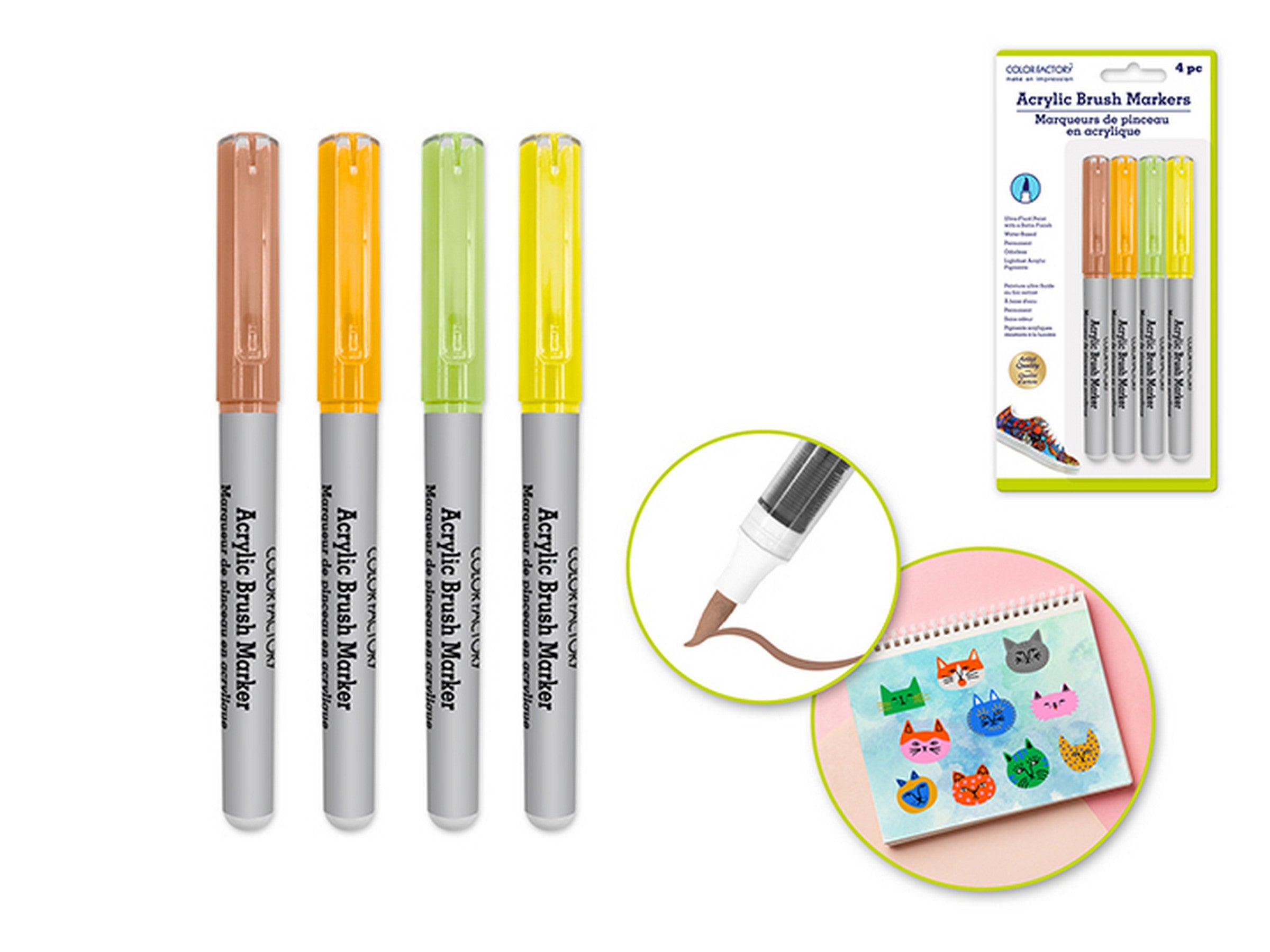 Color Factory 4 Straight Liquid Acrylic Paint Brush Markers - Neutral 2g