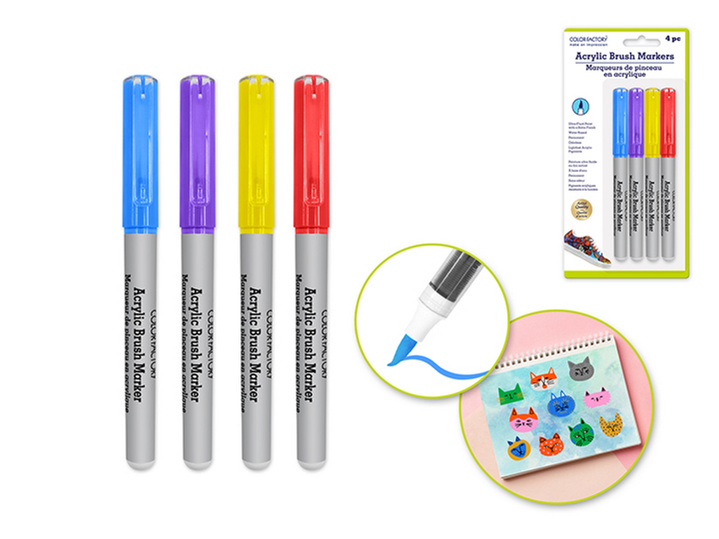 Color Factory 4 Straight Liquid Acrylic Paint Brush Markers - Brights 2g