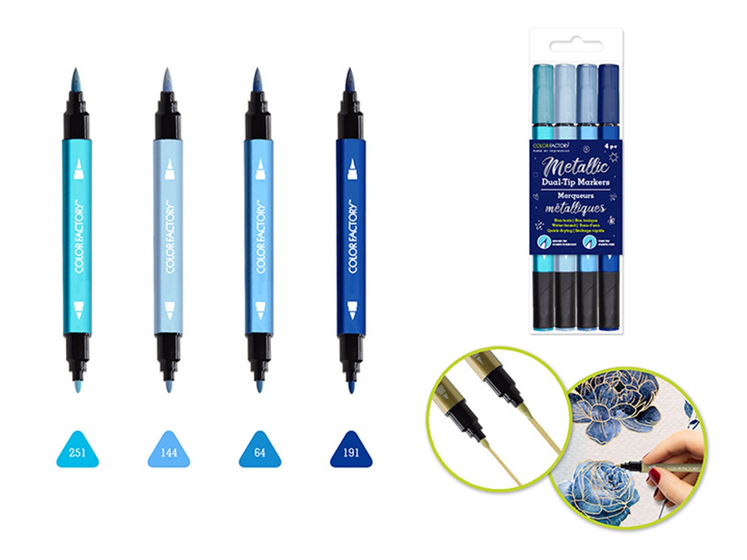 Color Factory 4 Metallic Dual Tip Marker Water Based - Shades Of Blue