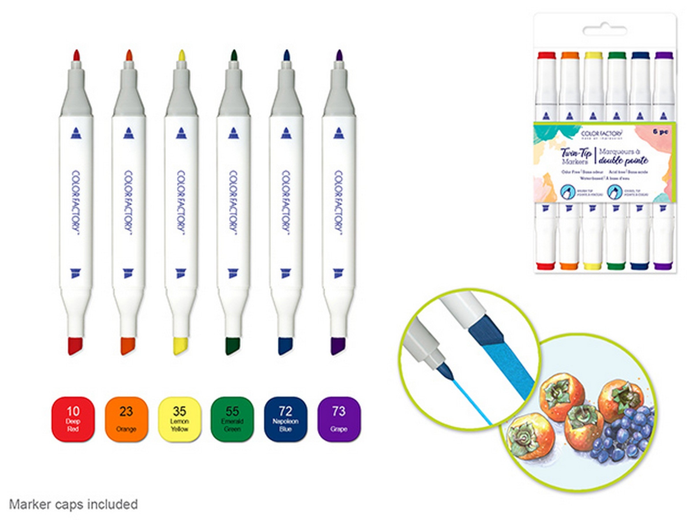 Color Factory 6 Twin-tip Markers - Rainbow