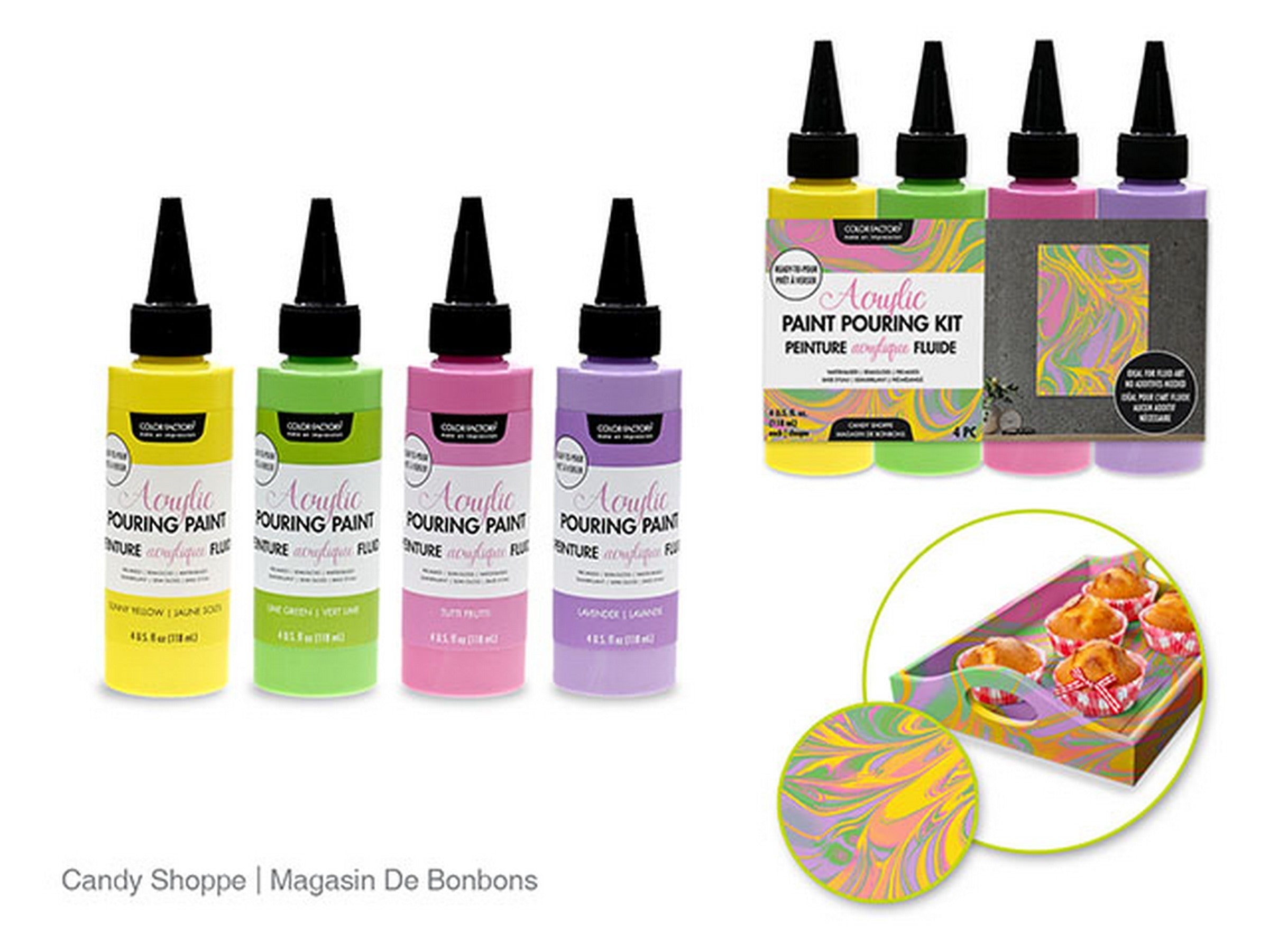 Color Factory 4pcs Paint Pouring Kit Candy Shoppe 4oz each