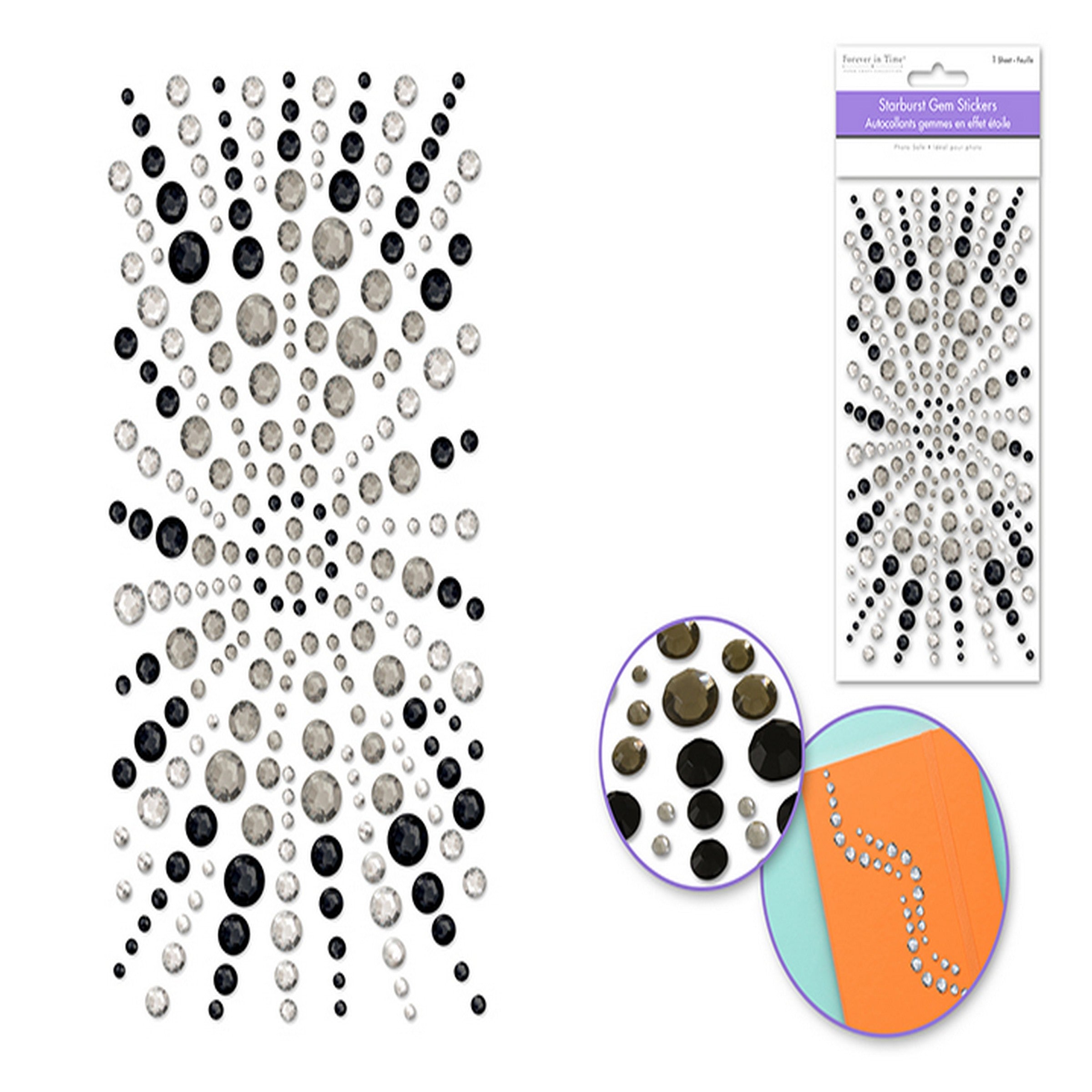 Forever in Time Starburst Gem Stickers - Black and Silver 3.8x7in