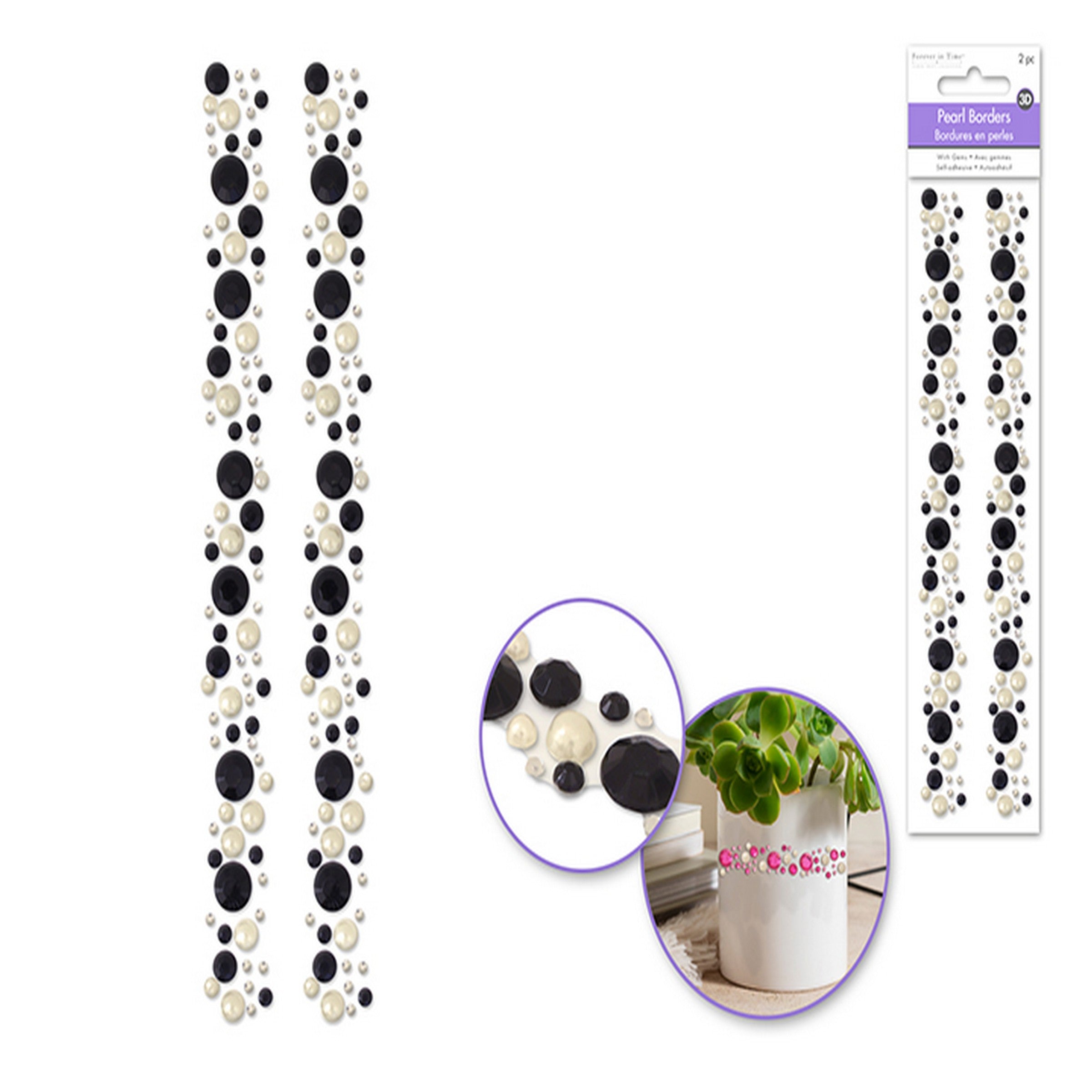 Forever in Time Pearl Borders Stickers with Black and White Gem Accents 2pcs 5.7in