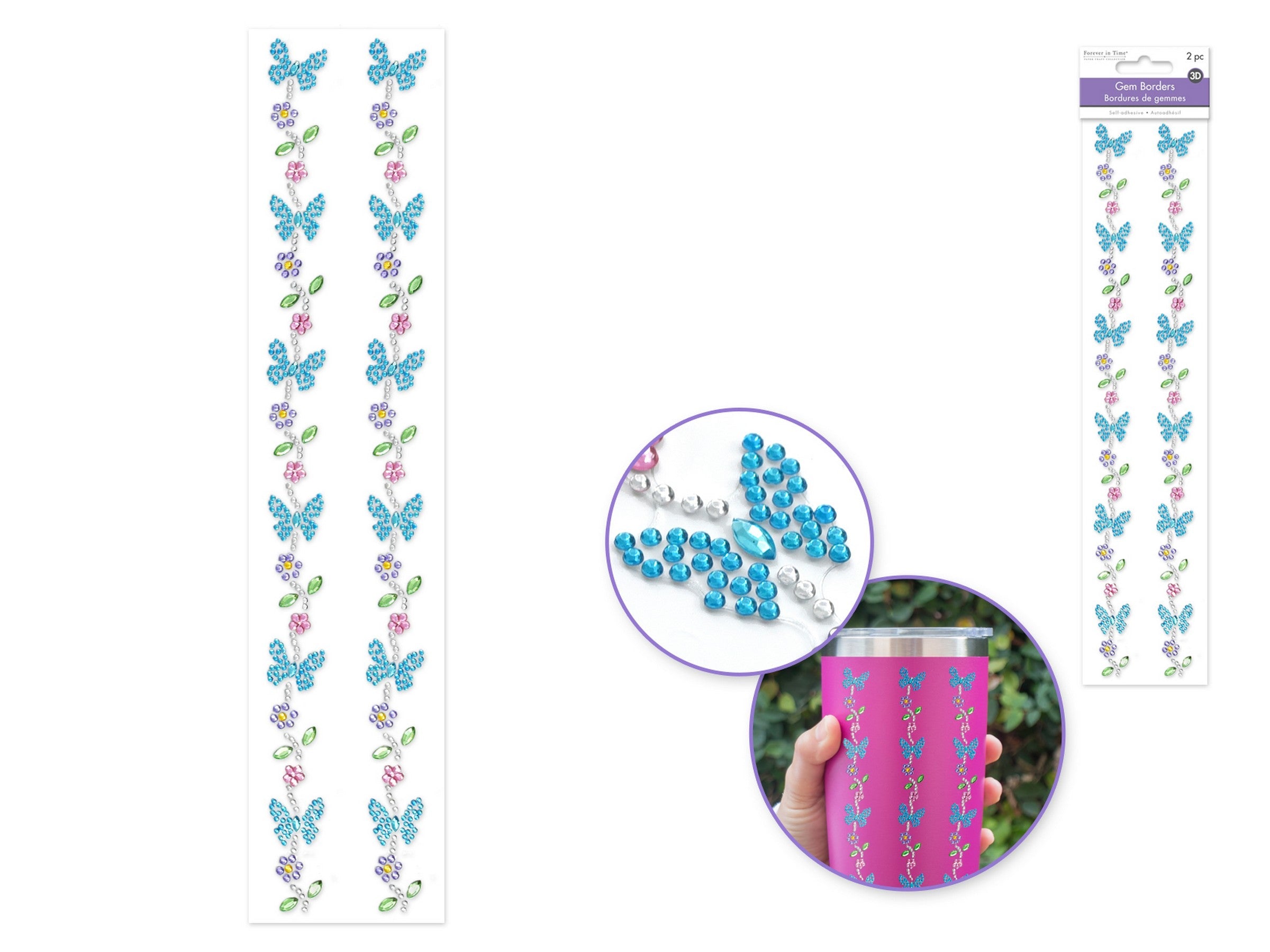 Forever in Time 2 Gem Border Stickers - Blue Butterflies 12in