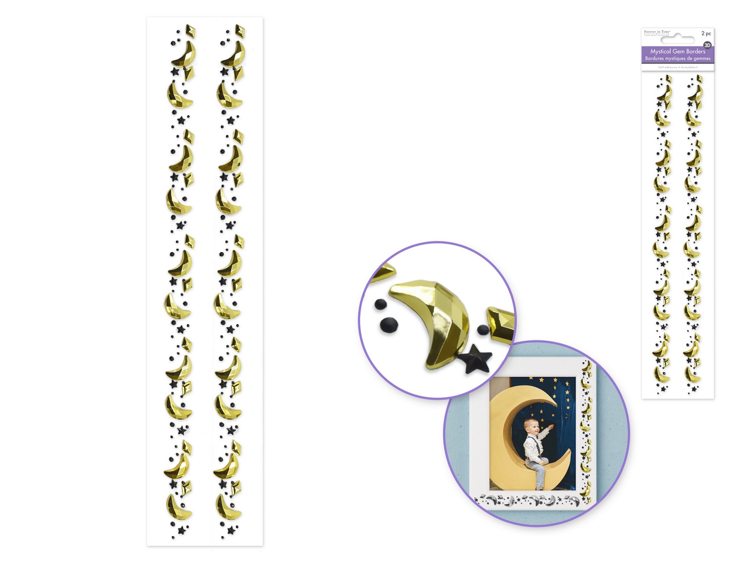 Forever in Time 2 Gem Mystic Border Stickers - Gold 12in