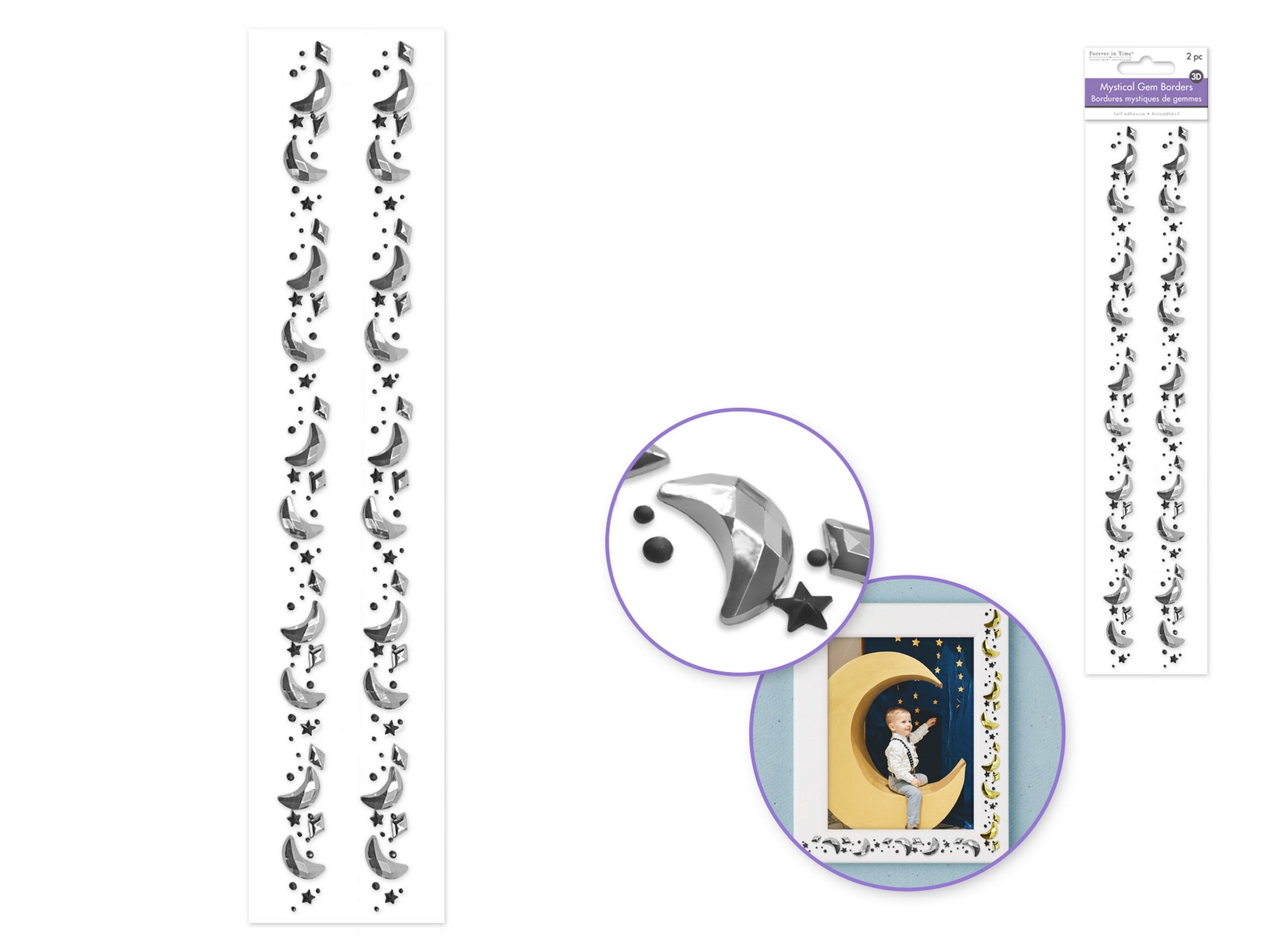 Forever in Time 2 Gem Mystic Border Stickers - Silver 12in