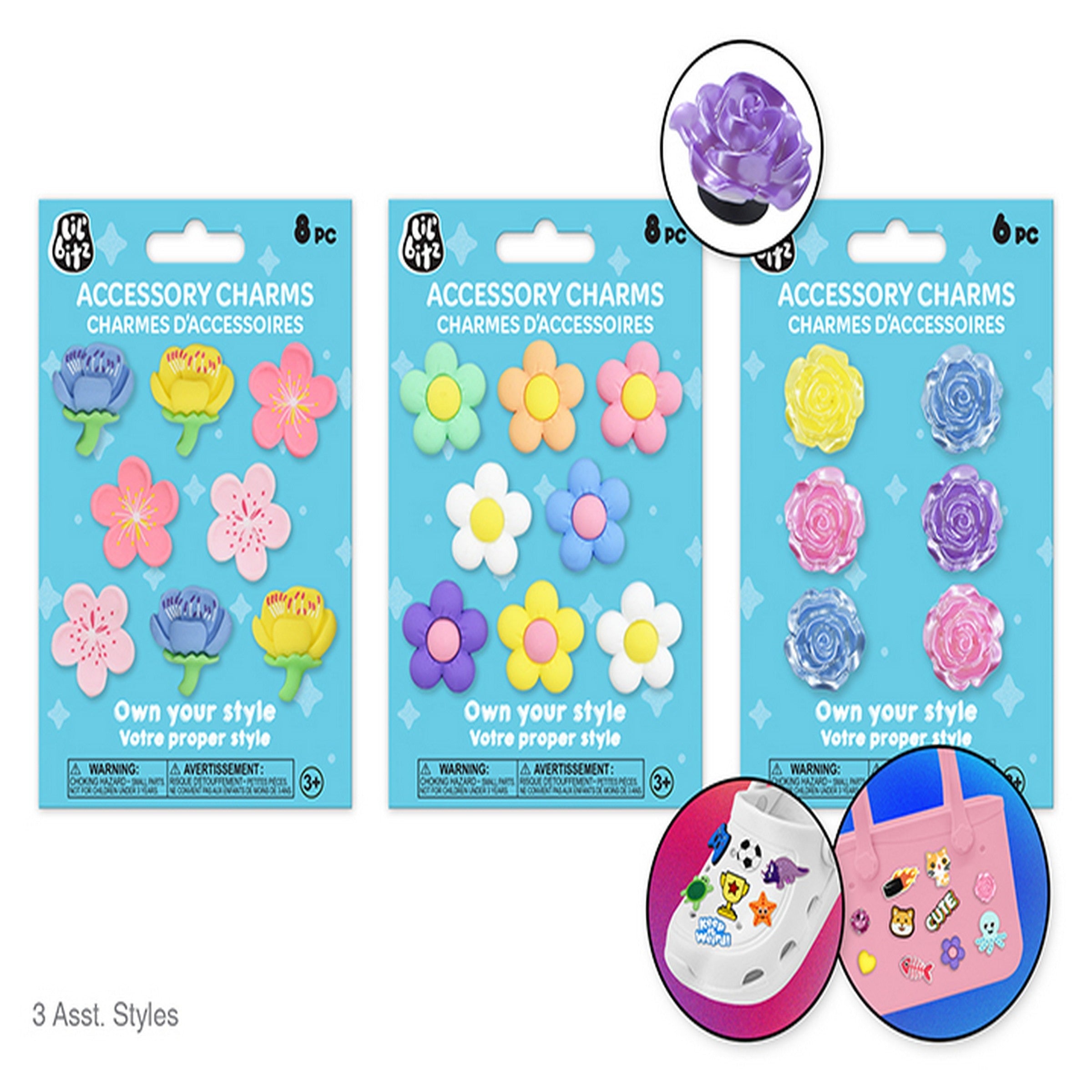 Lil'bitzTM Shoe and Tote Accessory Charms - Flowers 6 - 8pcs VRT