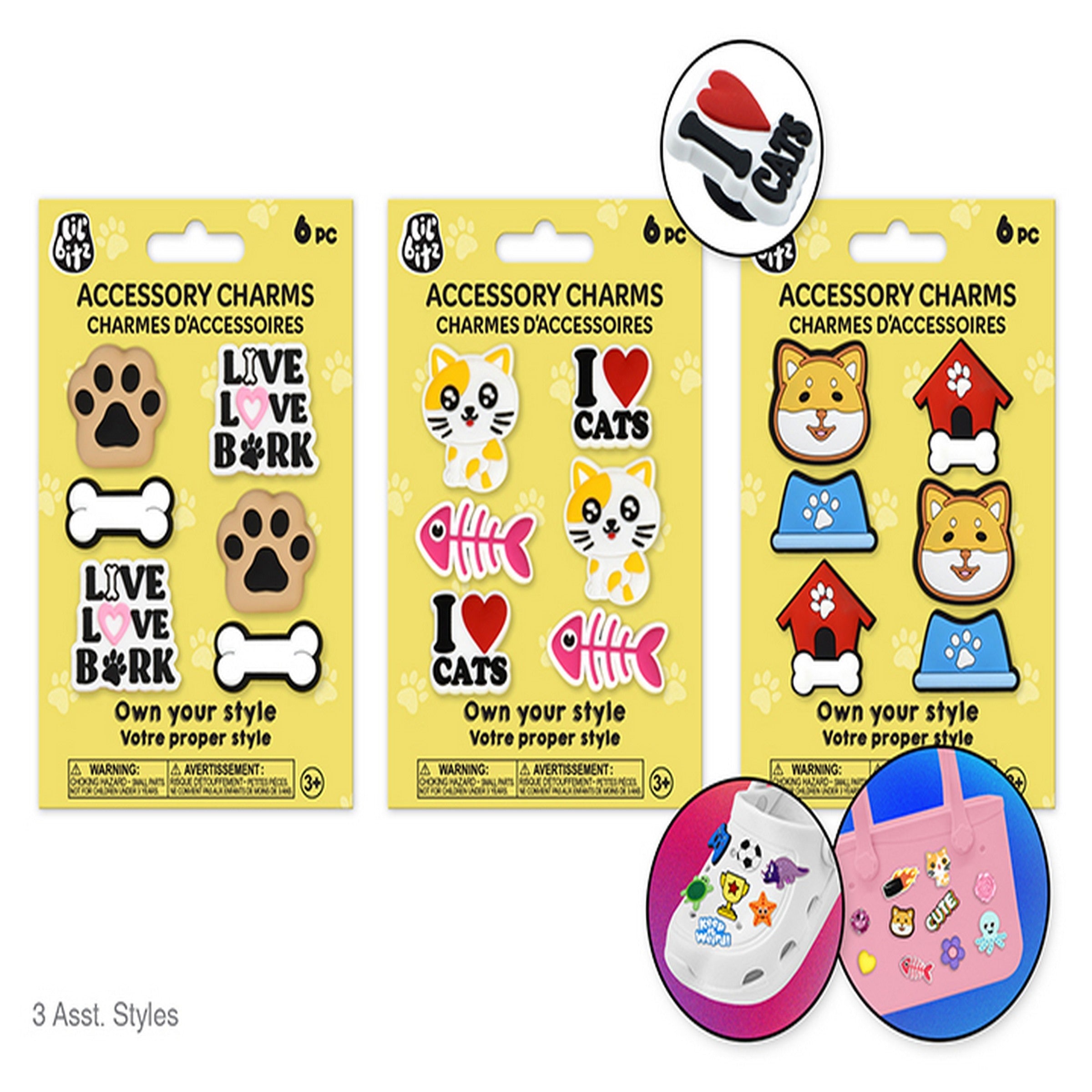 Lil'bitzTM Shoe and Tote Accessory Charms - Cats and Dogs 6pcs VRT