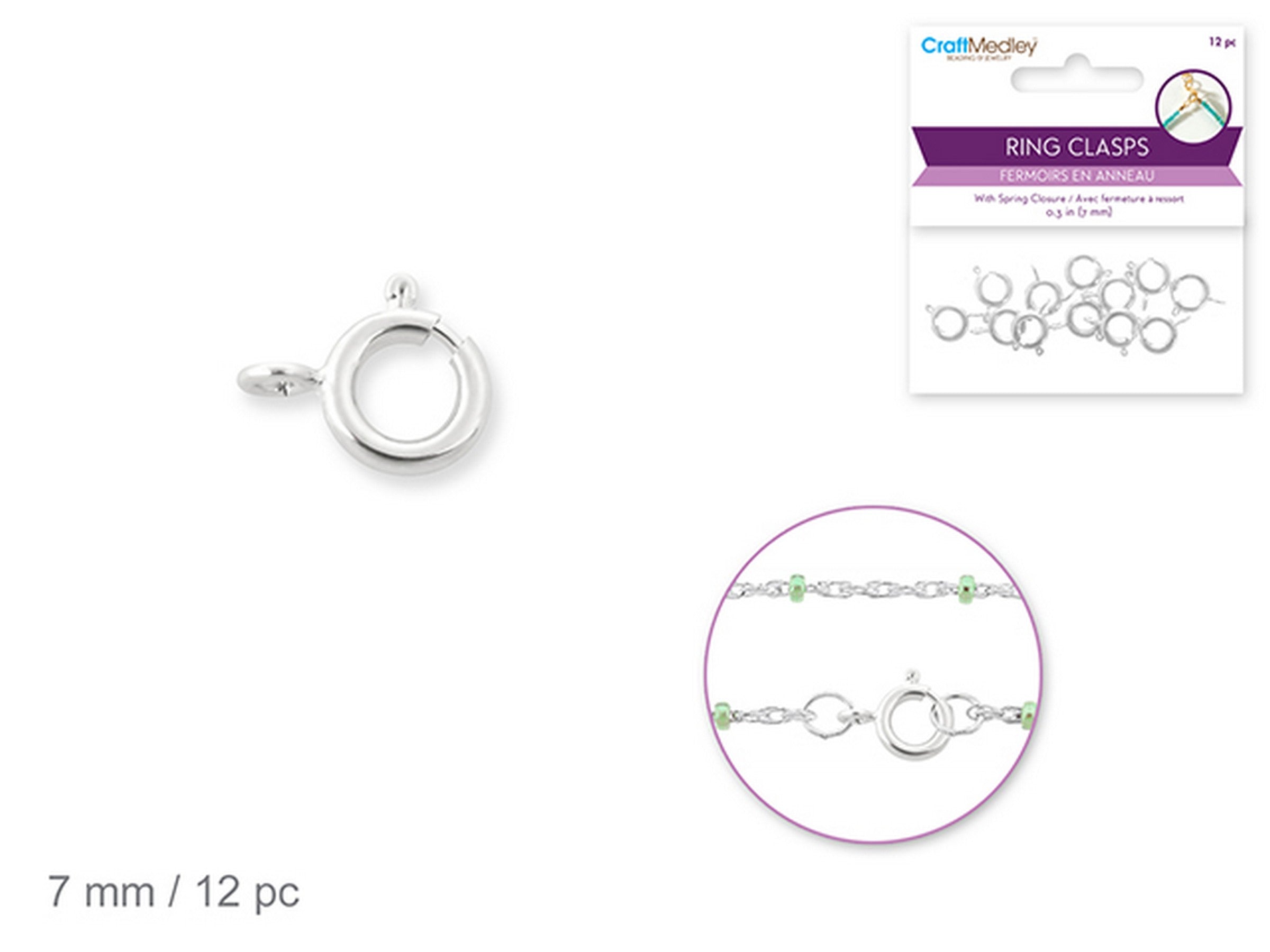 Beading and Jewelry 12 Silver Ring Clasps with Spring Closure 0.3in