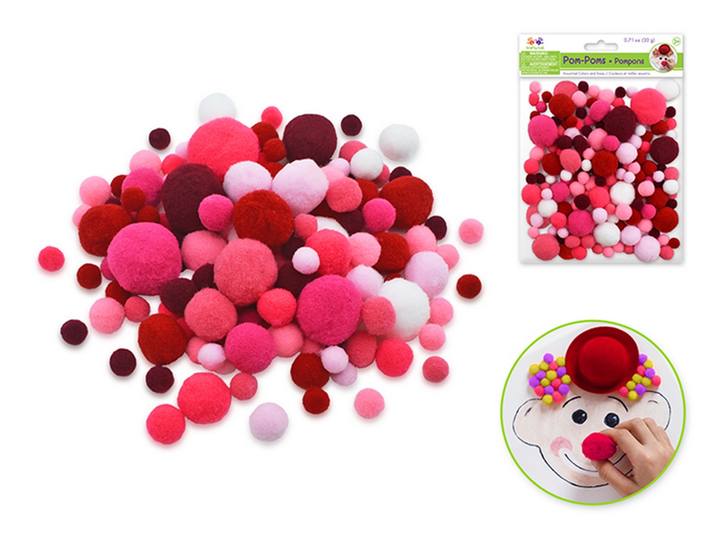 Krafty Kids Pom Poms - Reds 20g 0.4in to 1.2in