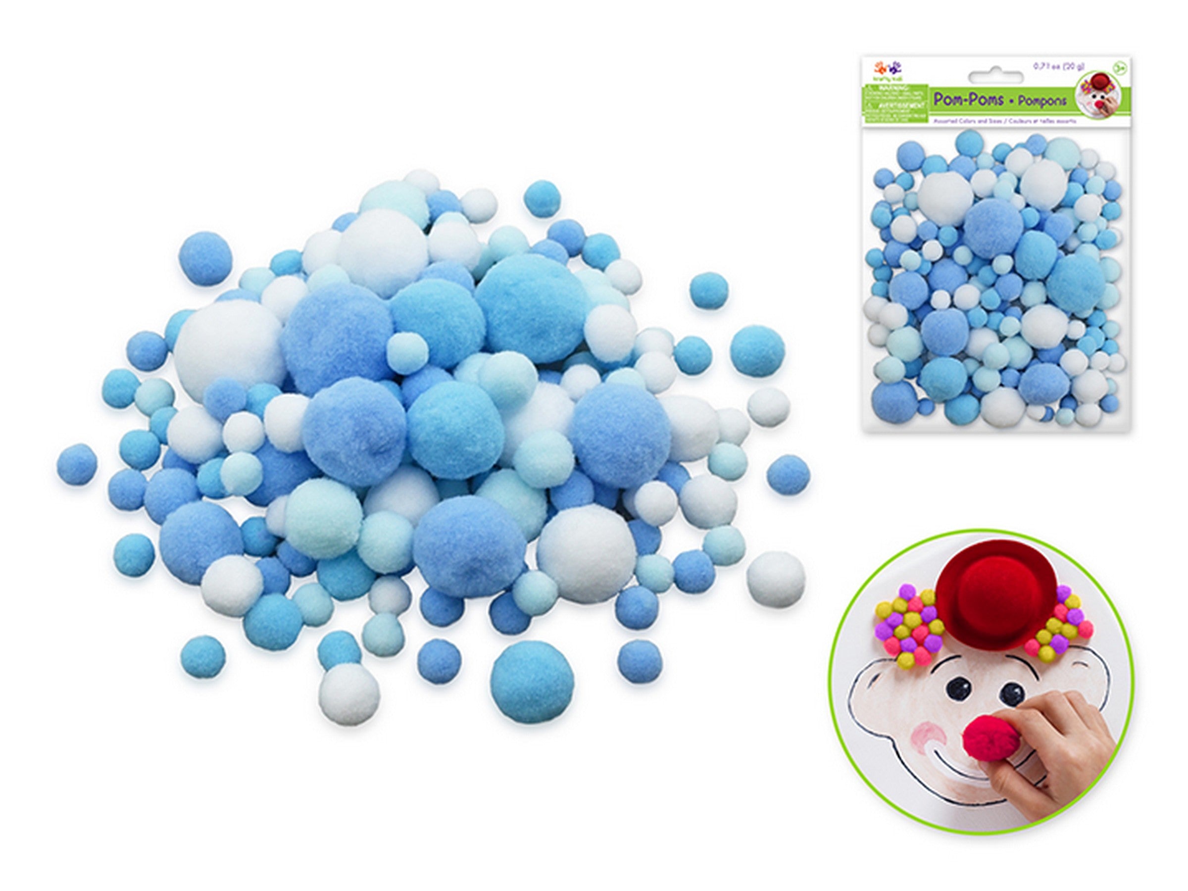 Krafty Kids Pom Poms - Blues 20g 0.4in to 1.2in