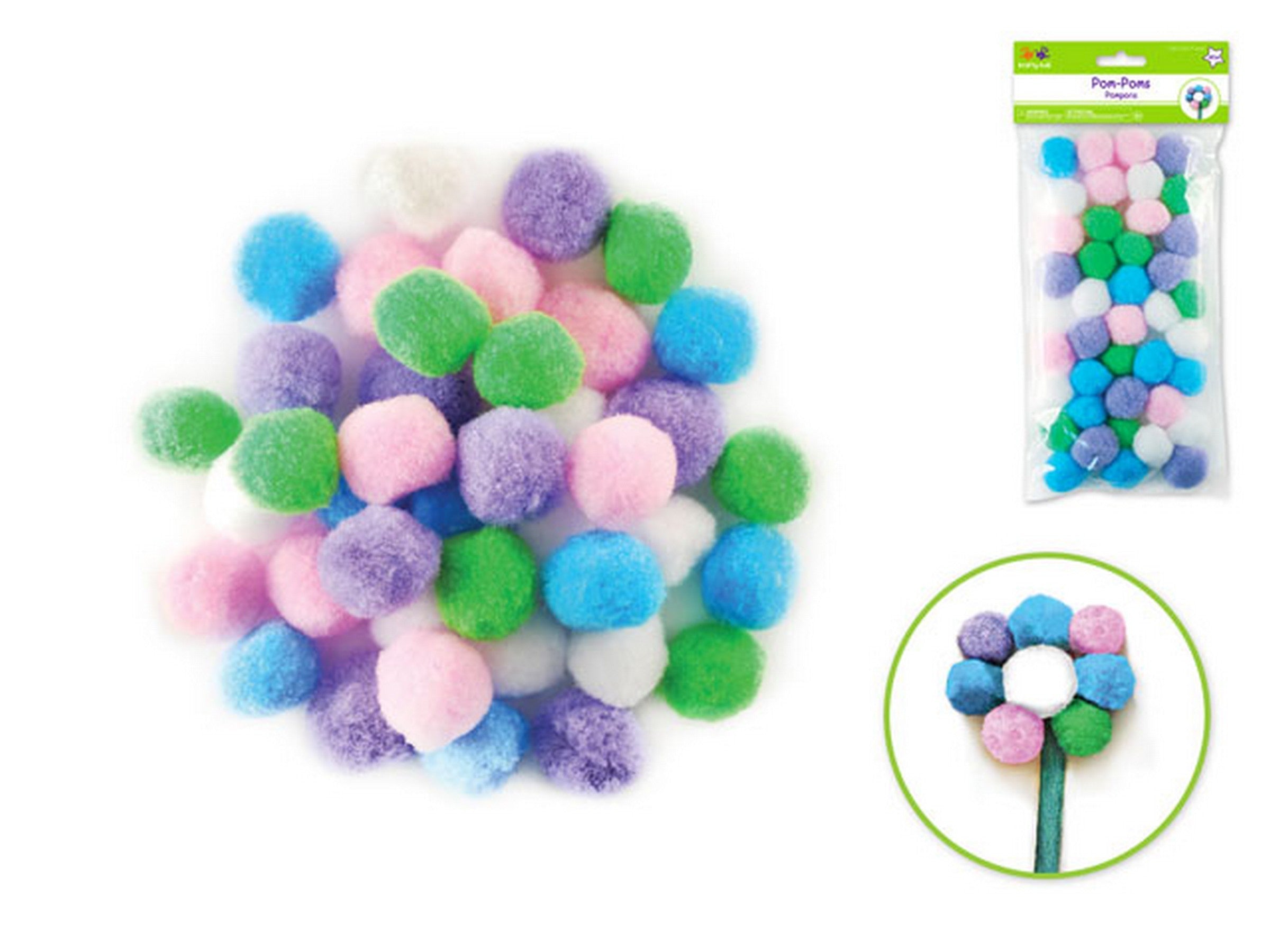 Krafty Kids 40 Pompoms Pastel Color 1.25in