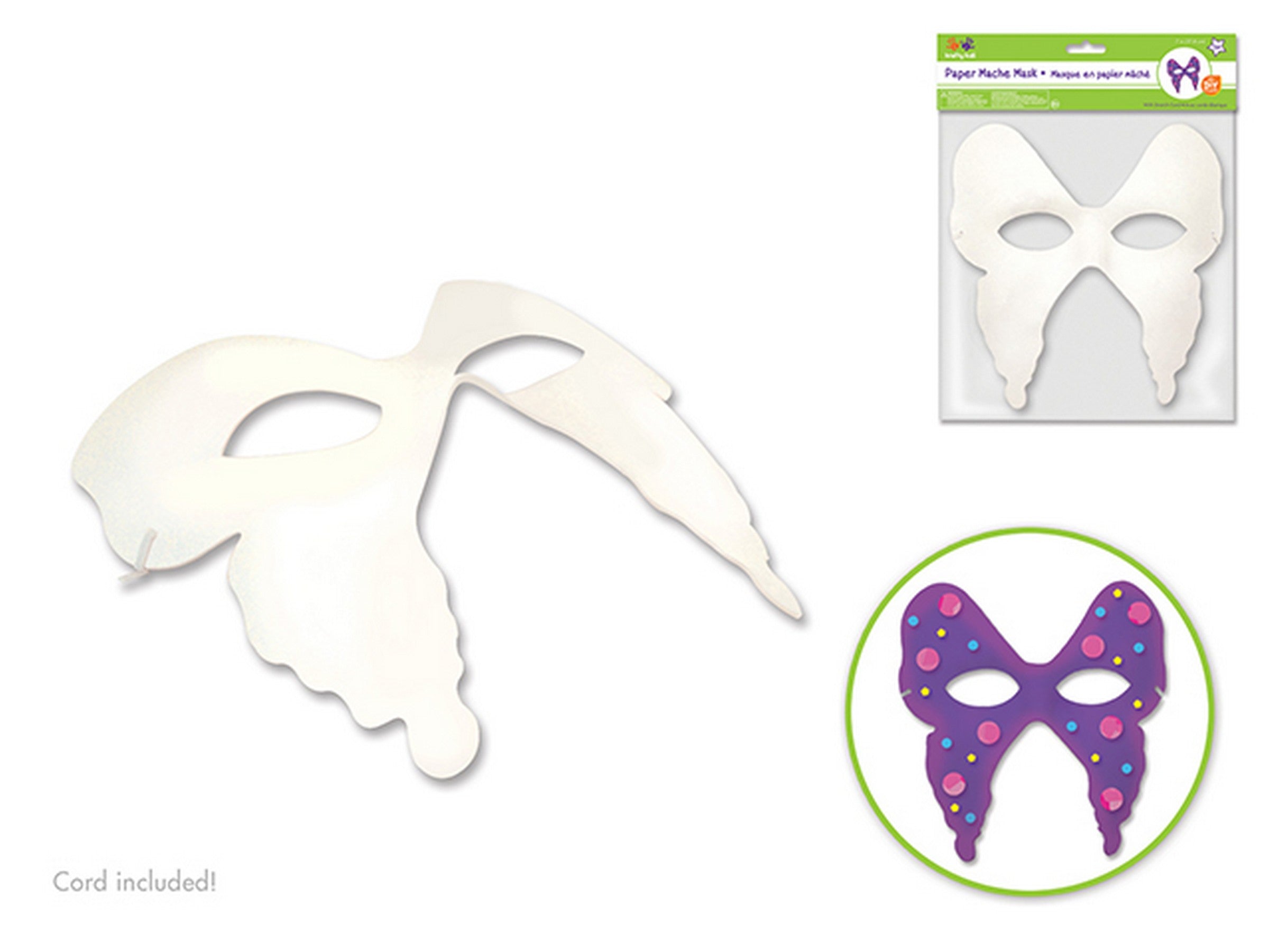 Krafty Kids Paper Mache Mask with Stretch Cord Monarch 7in