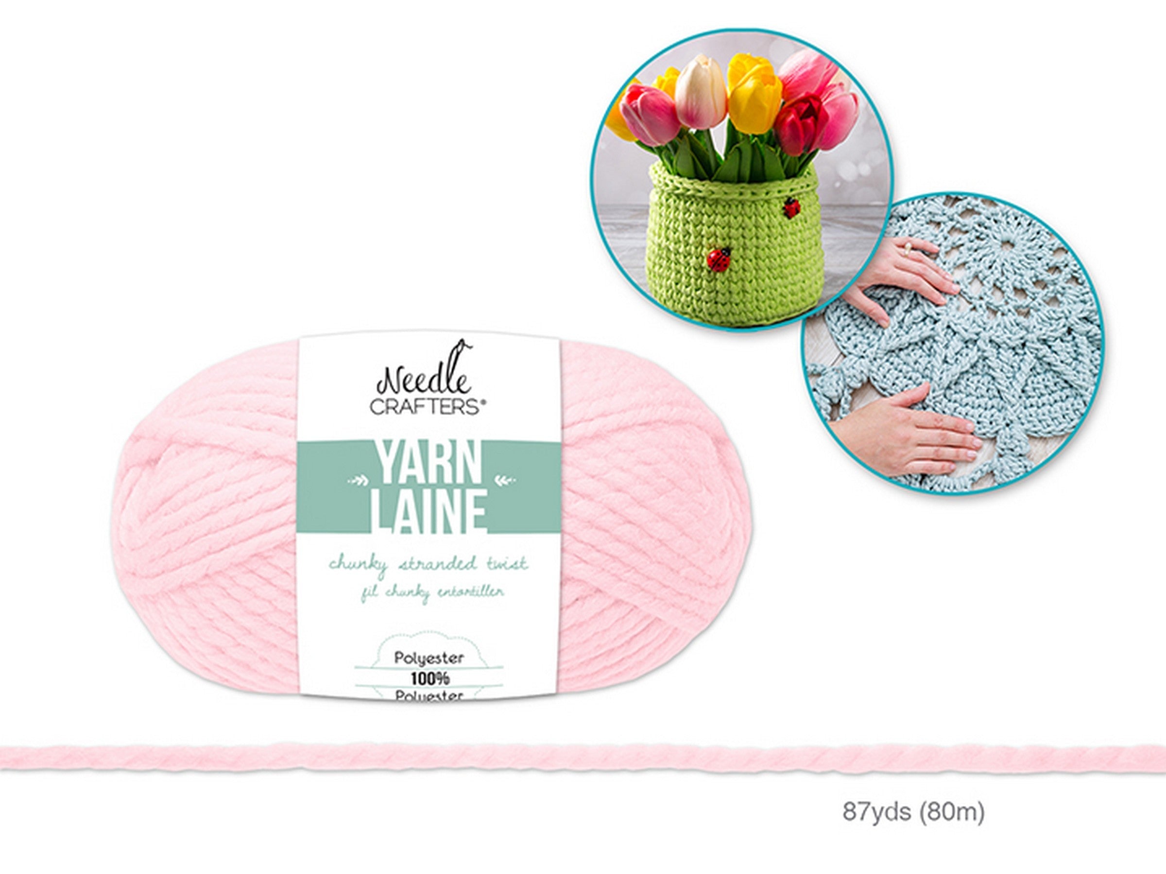 Needle Crafters Chunky Stranded Twist Yarn Baby Pink 100% Polyester 87yds (80m)