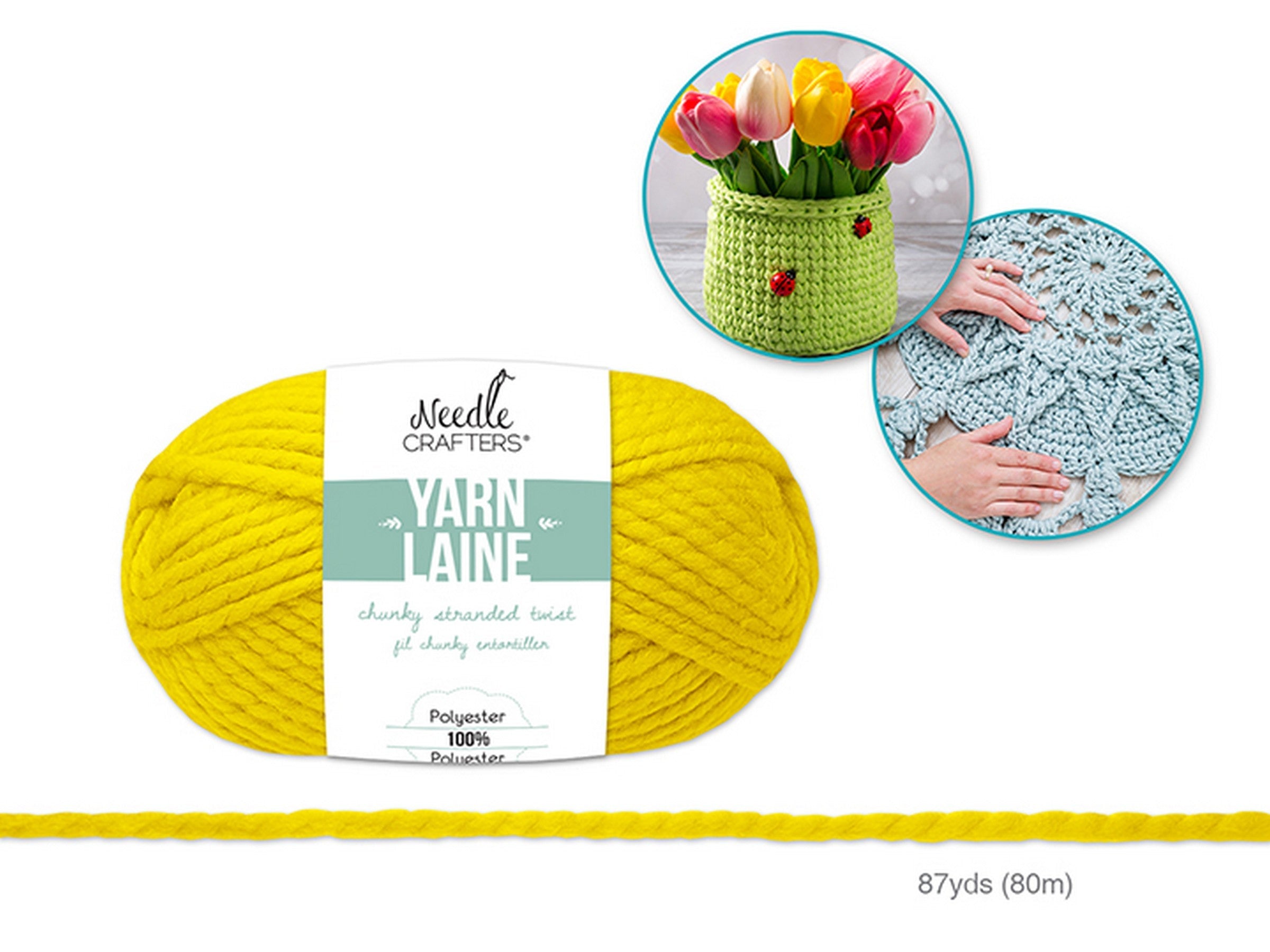 Needle Crafters Chunky Stranded Twist Yarn Sunny Yellow 100% Polyester 87yds (80m)