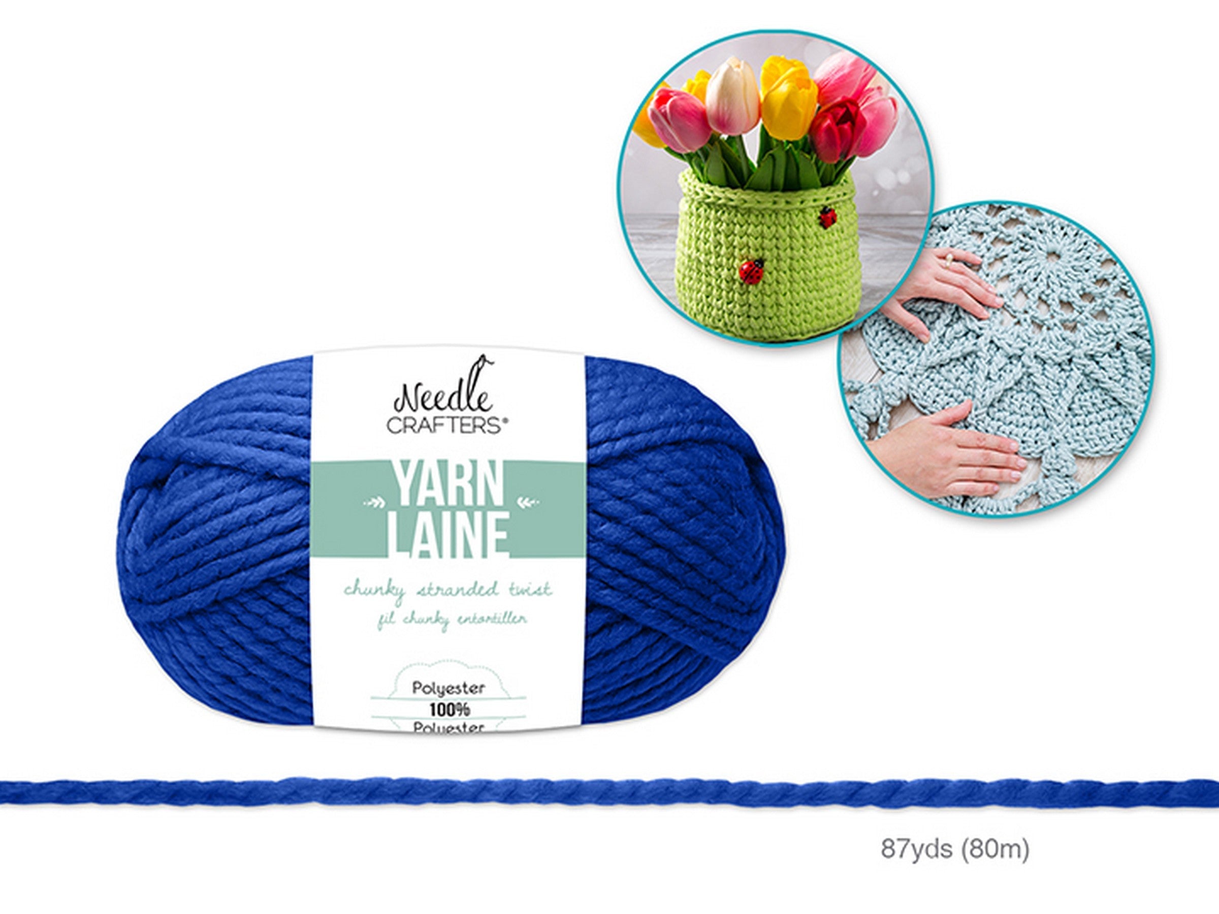 Needle Crafters Chunky Stranded Twist Yarn Royal Blue 100% Polyester 87yds (80m)
