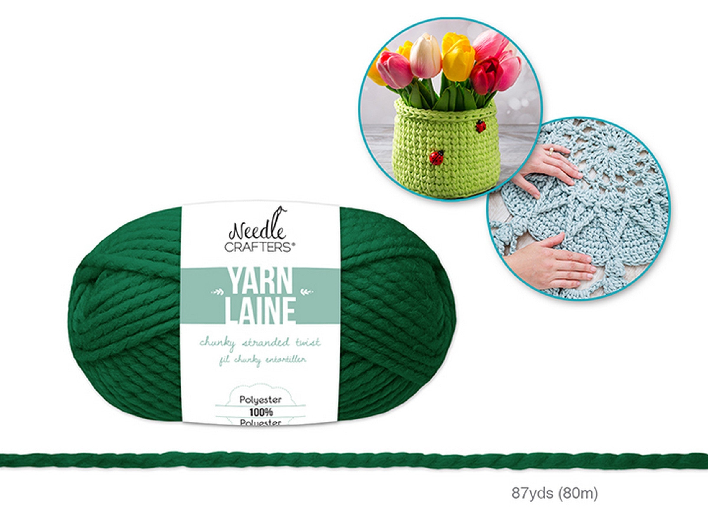 Needle Crafters Chunky Stranded Twist Yarn Dark Green 100% Polyester 87yds (80m)