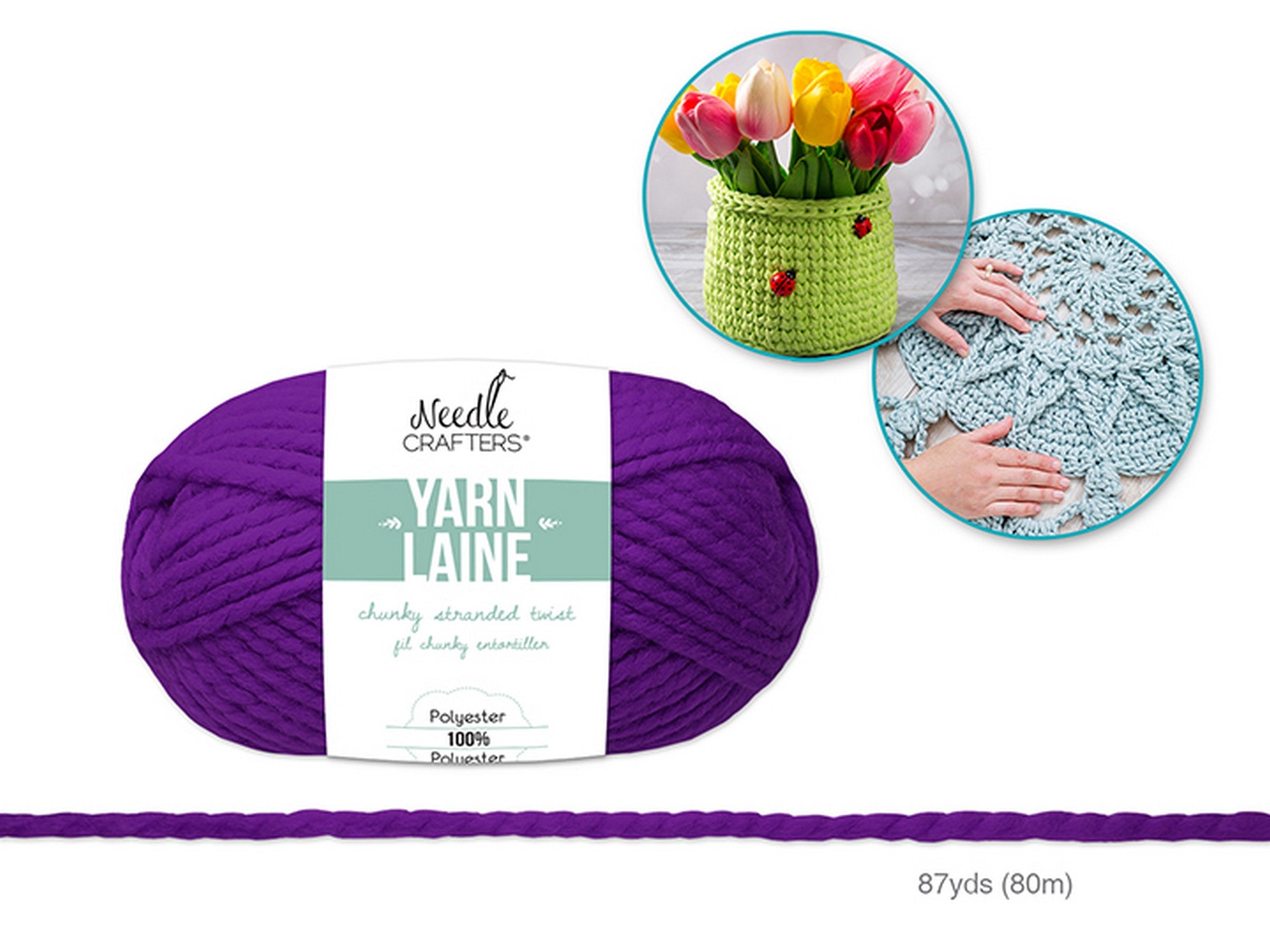 Needle Crafters Chunky Stranded Twist Yarn Viola 100% Polyester 87yds (80m)