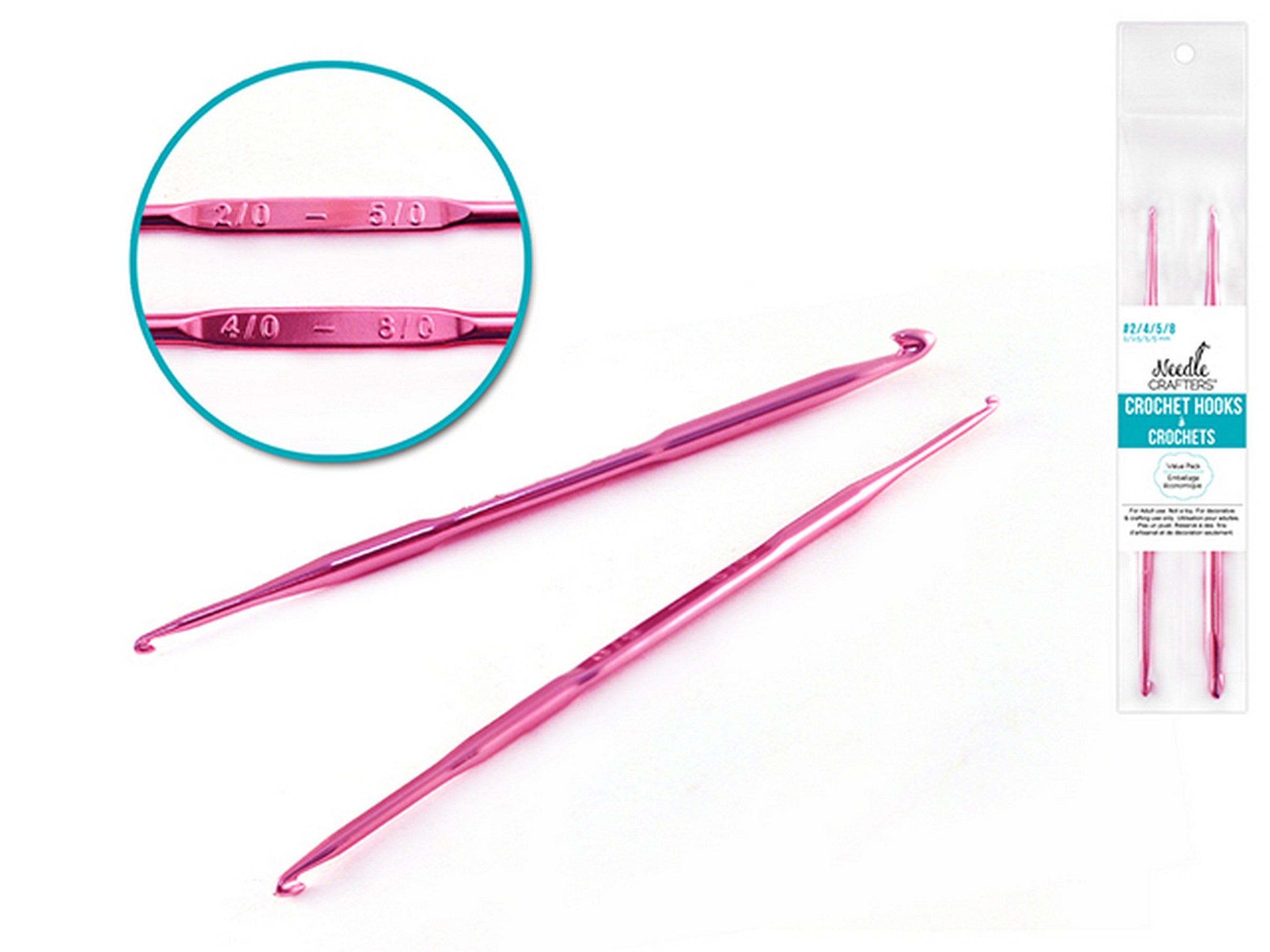 Needle Crafters 2pcs Metal Crochet Hooks Double Sided #2 / 4 / 5 / 8 - 5.4in long