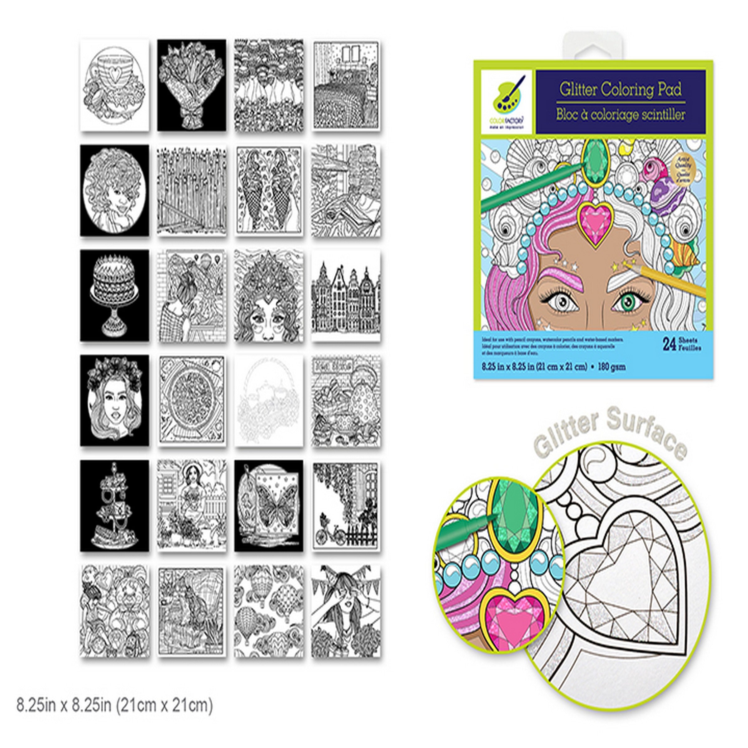 Color Factory Glitter Coloring Pad - Lovely Days 24 Sheets 8.25x8.25in