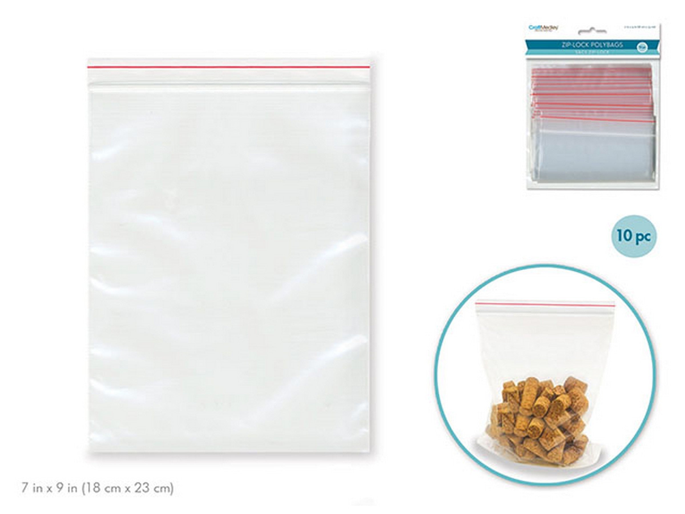 Craft Medley 10 Clear Plastic Zipper-Seal Polybags - Food Safe 7x9in