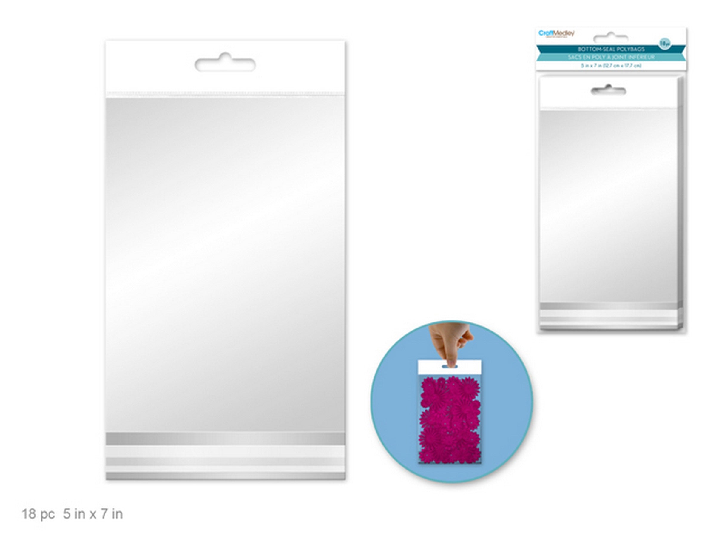 Craft Medley 18 Bottom-Seal Clear Poly Bags 5x7in
